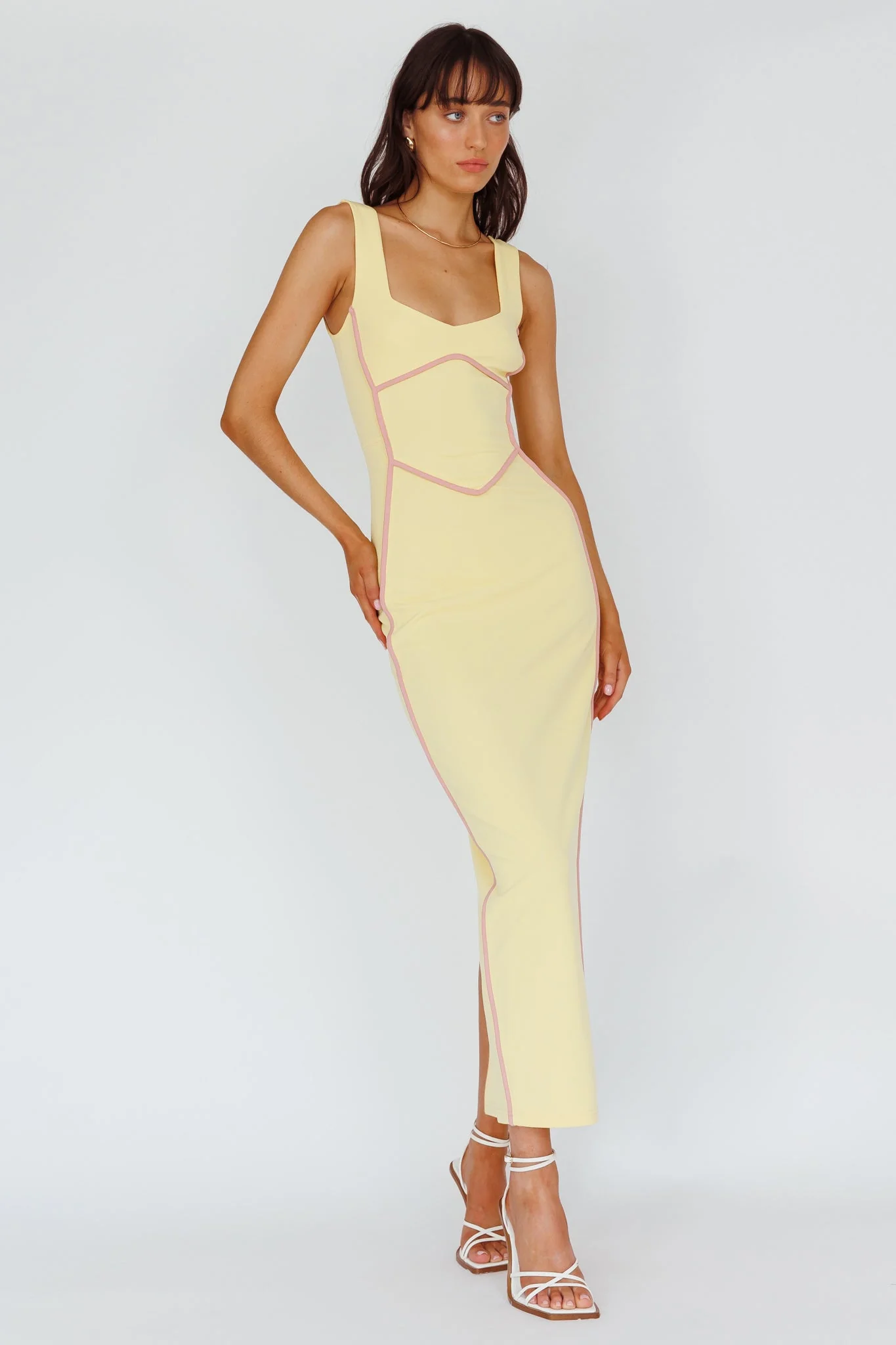 Shenae Piping Trim Maxi Dress Lemon - luluinthesky