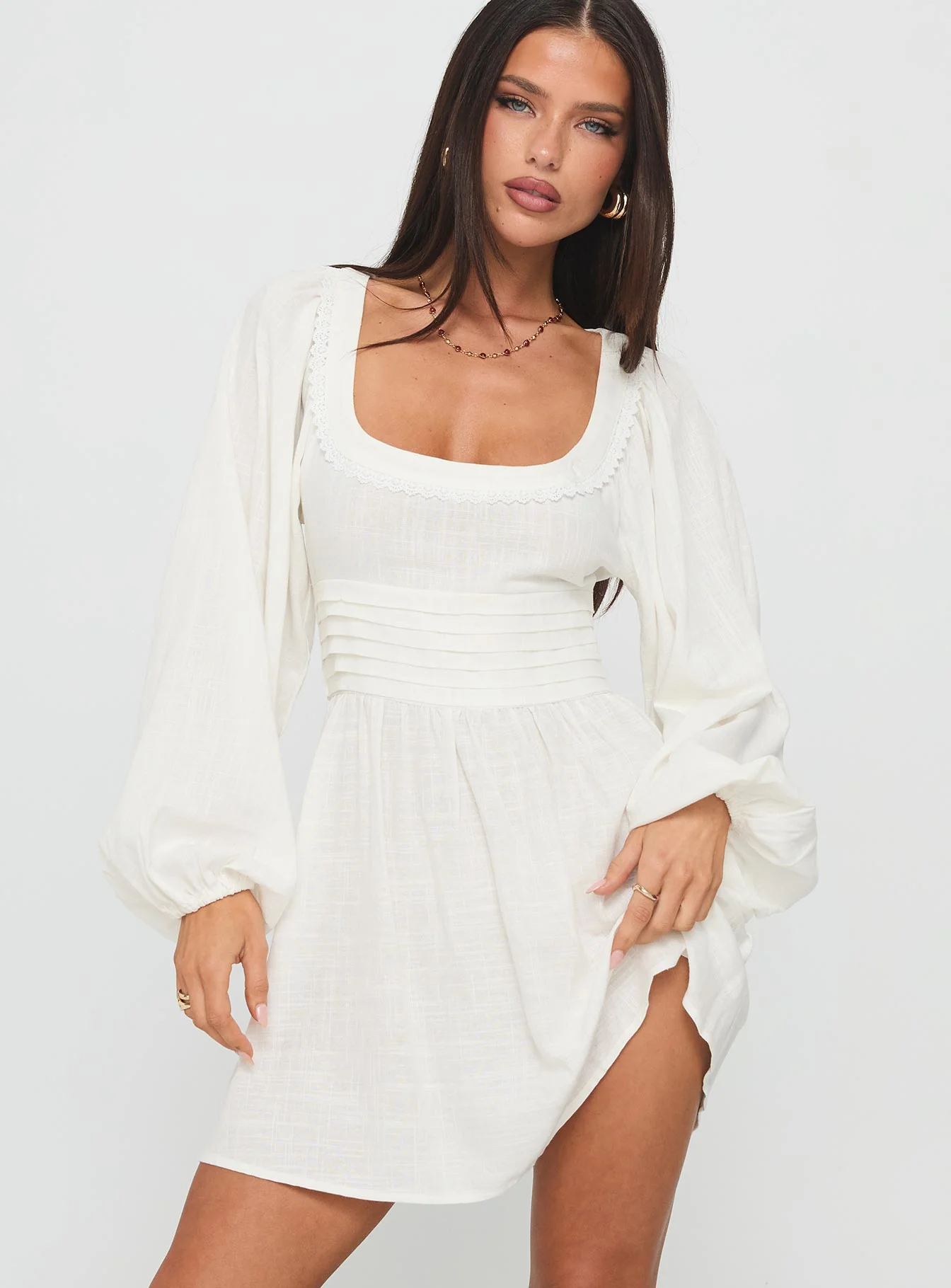 Weyes Long Sleeve Mini Dress White