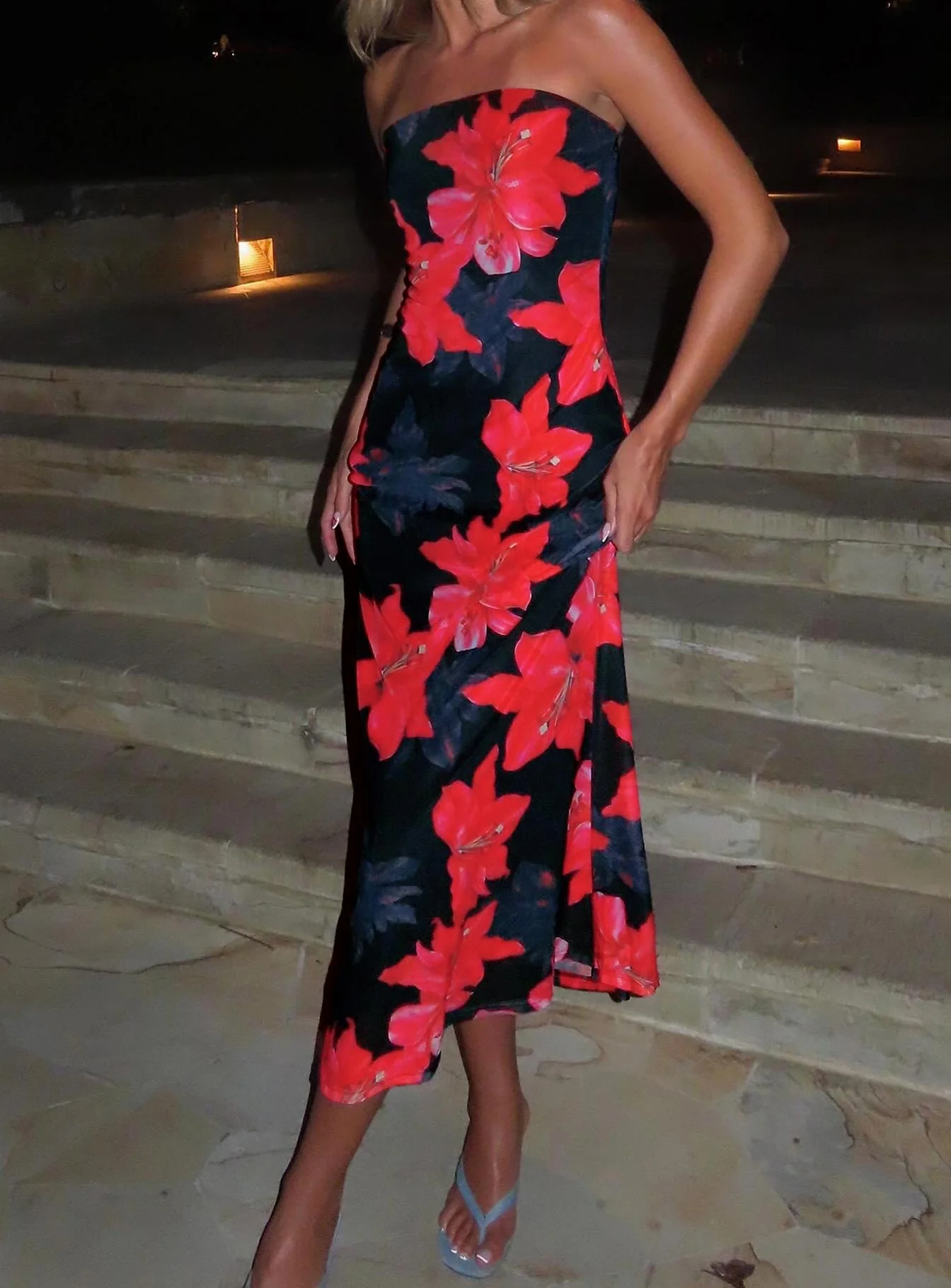 Celik Strapless Maxi Dress Black / Floral