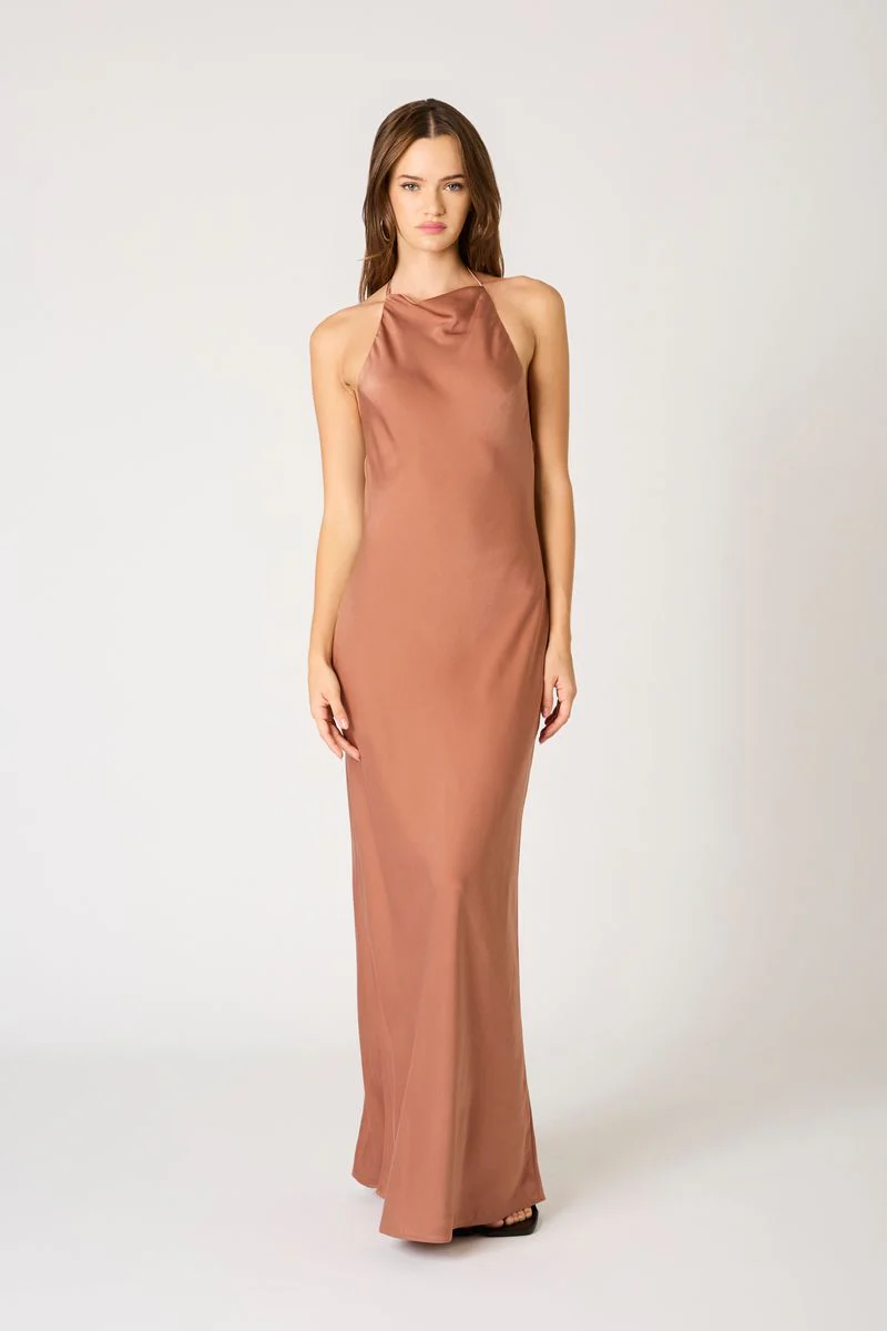 High-Neck Cowl Back Gown