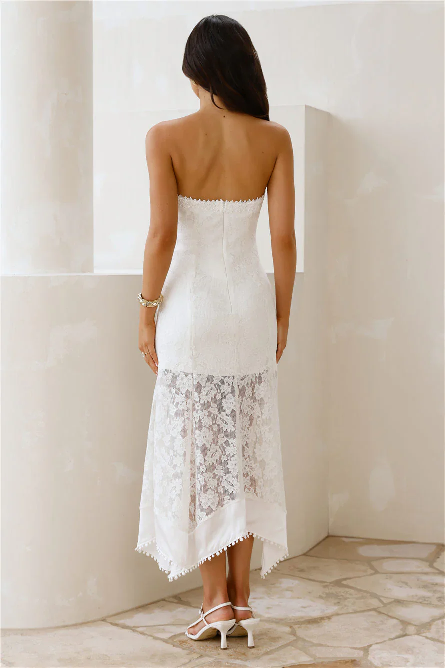 Luxe Petal Lace Strapless Maxi Dress White - luluinthesky