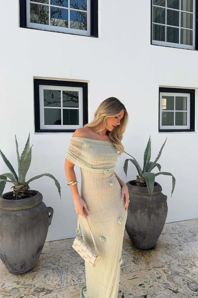 Brooke Off Shoulder Flower Knit Dress