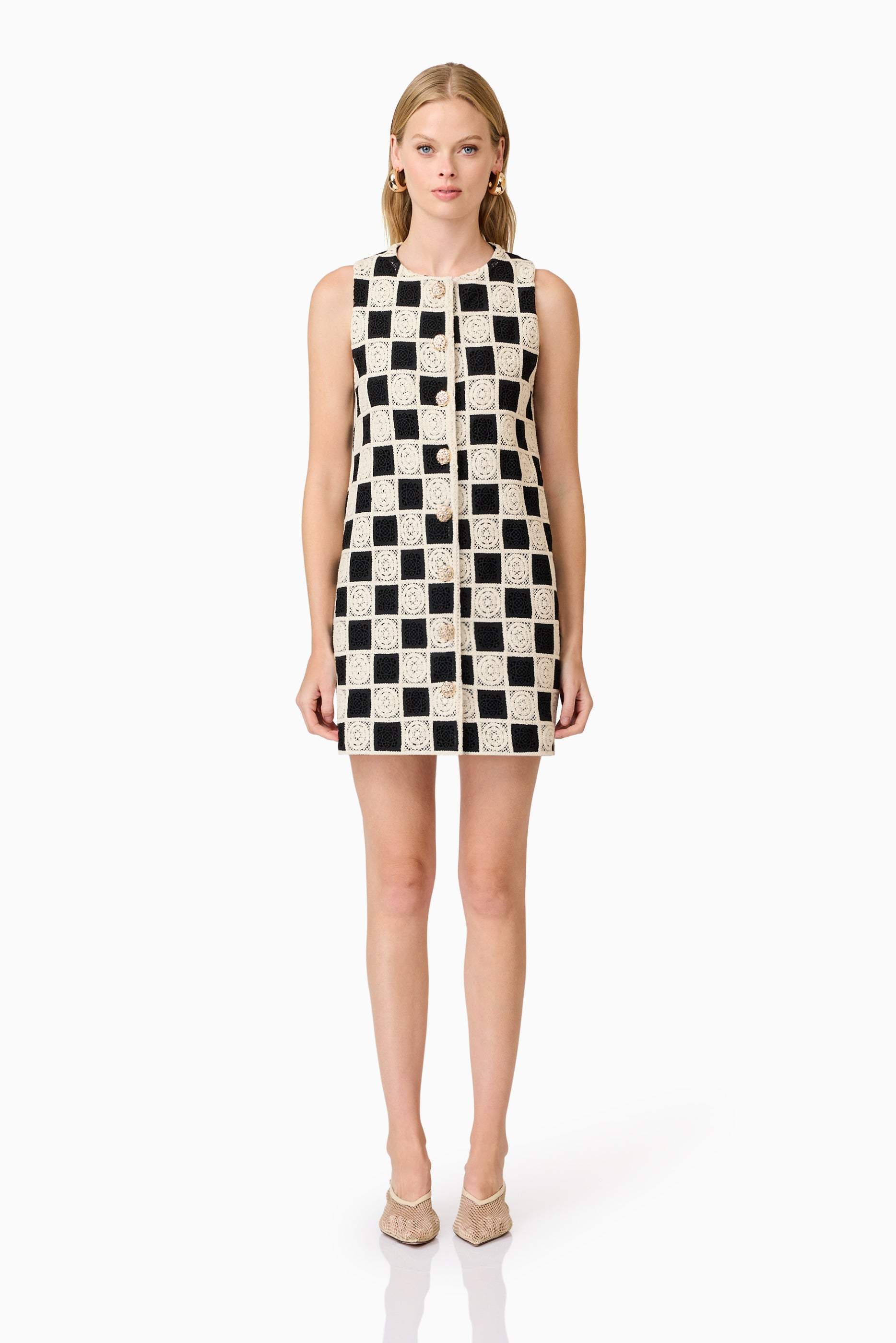 CURAAE Soho Crochet Mini Dress in Black & White