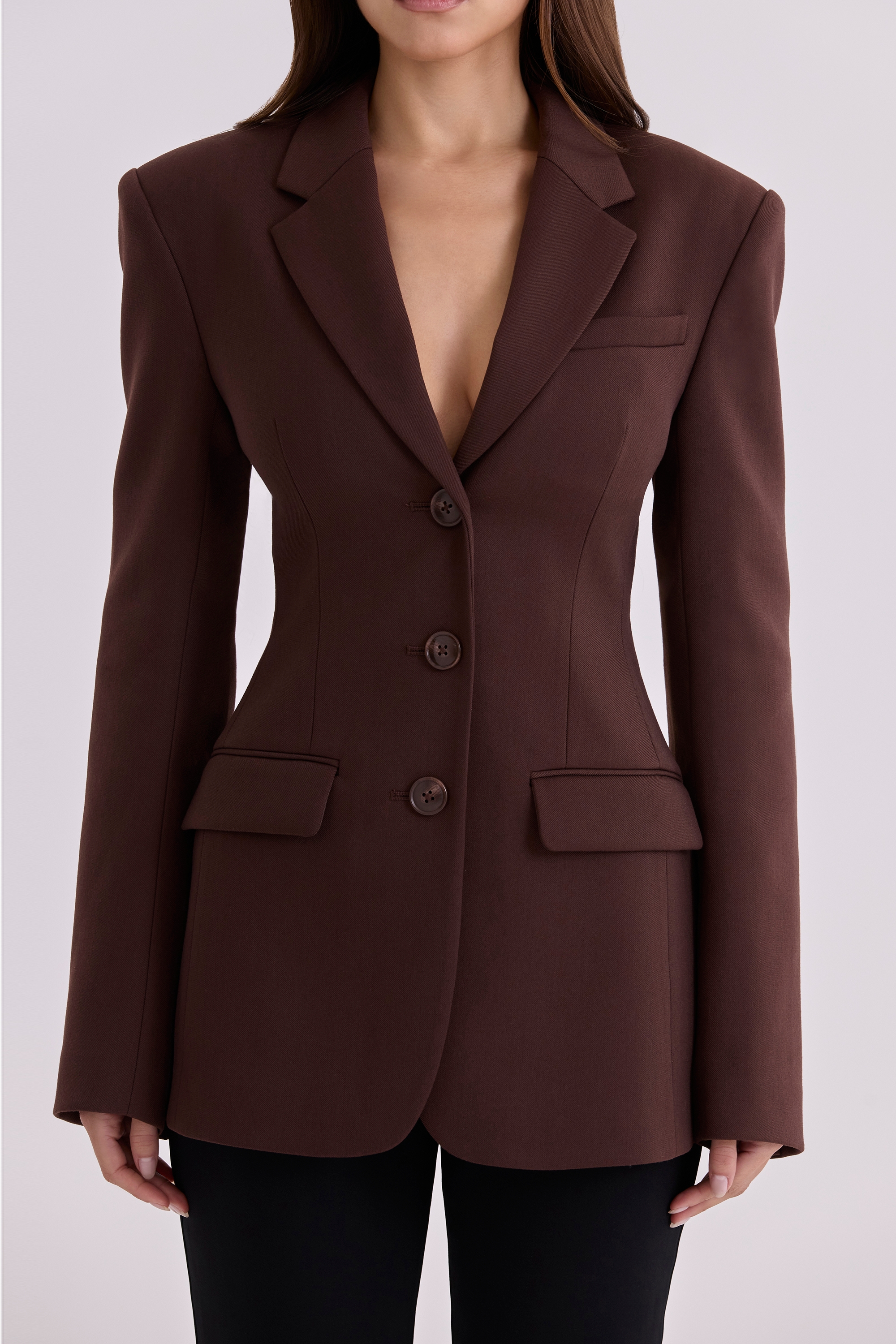 Chocolate Crepe Hourglass Blazer Jacket