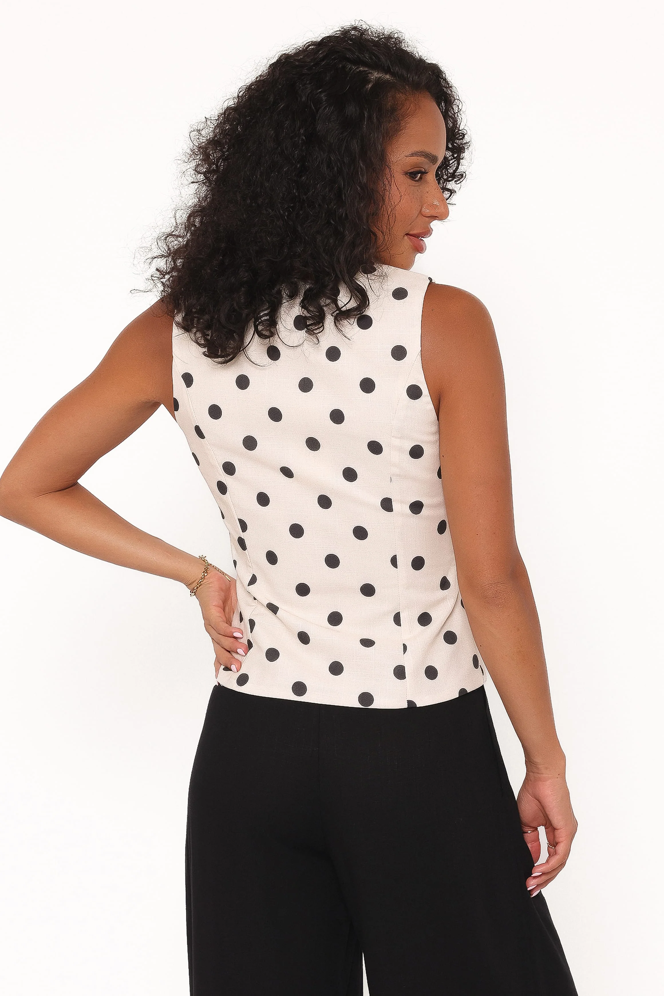 Zoie Tie Front Vest - Cream Polka Dot