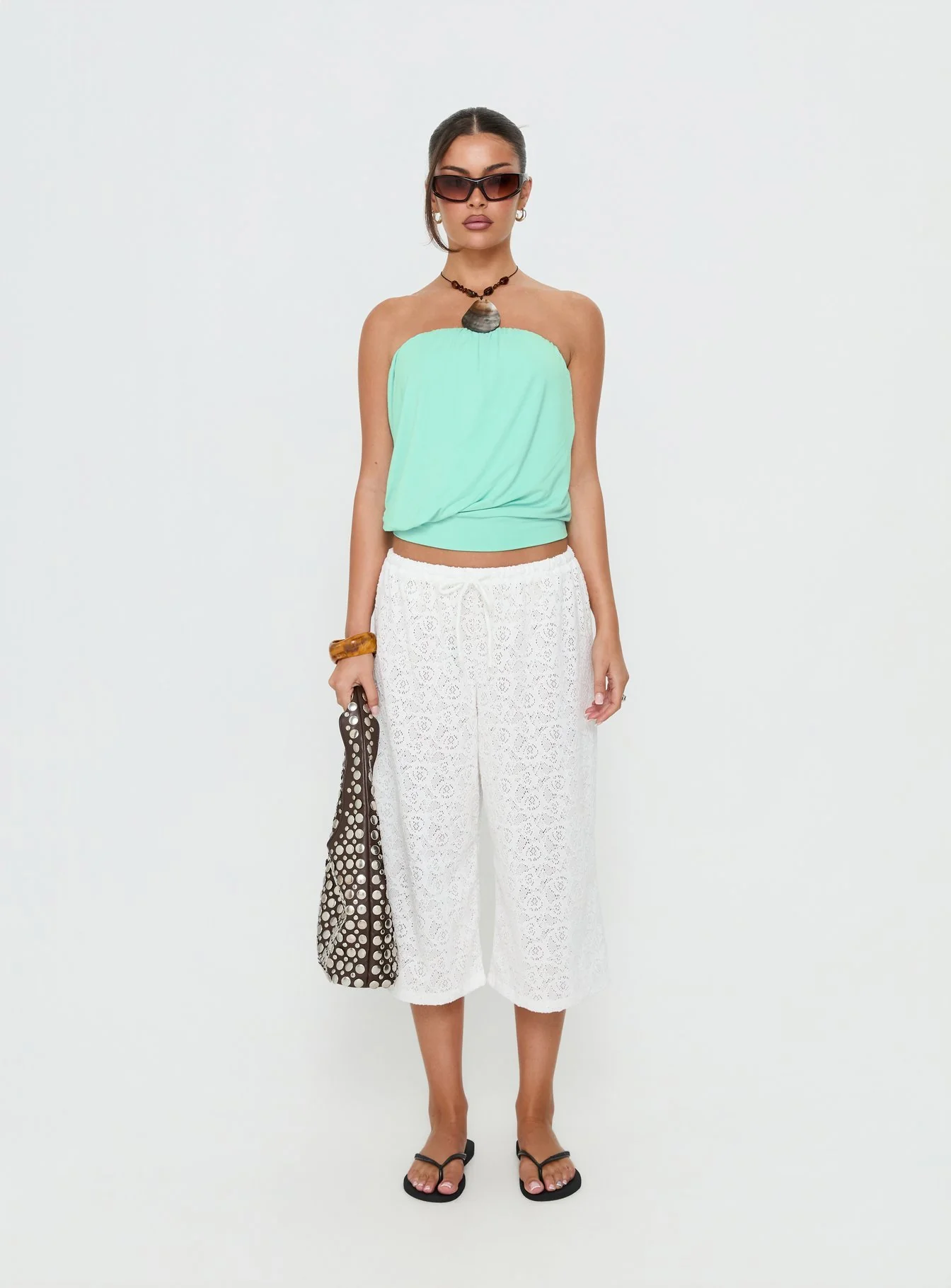 Taleisa Gathered Drape Strapless Top Aqua