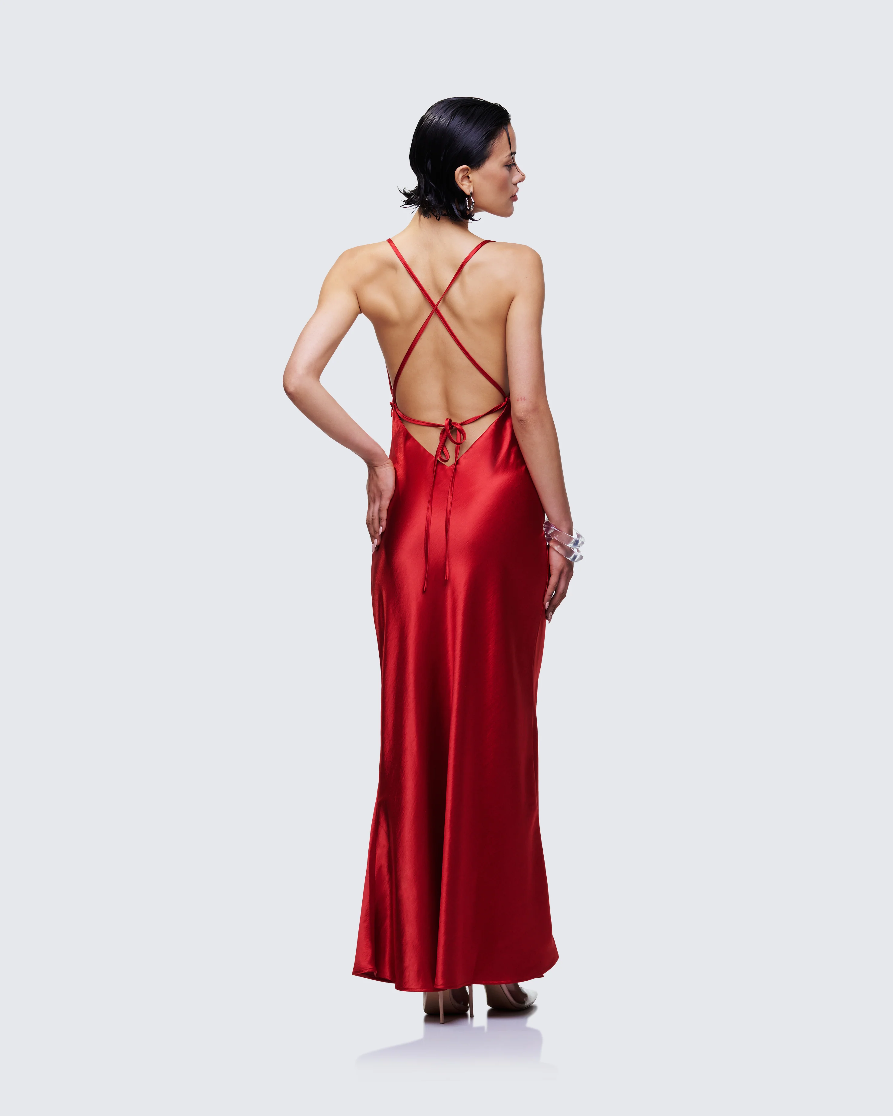 Elspeth Red Satin Bias Slip Maxi Dress