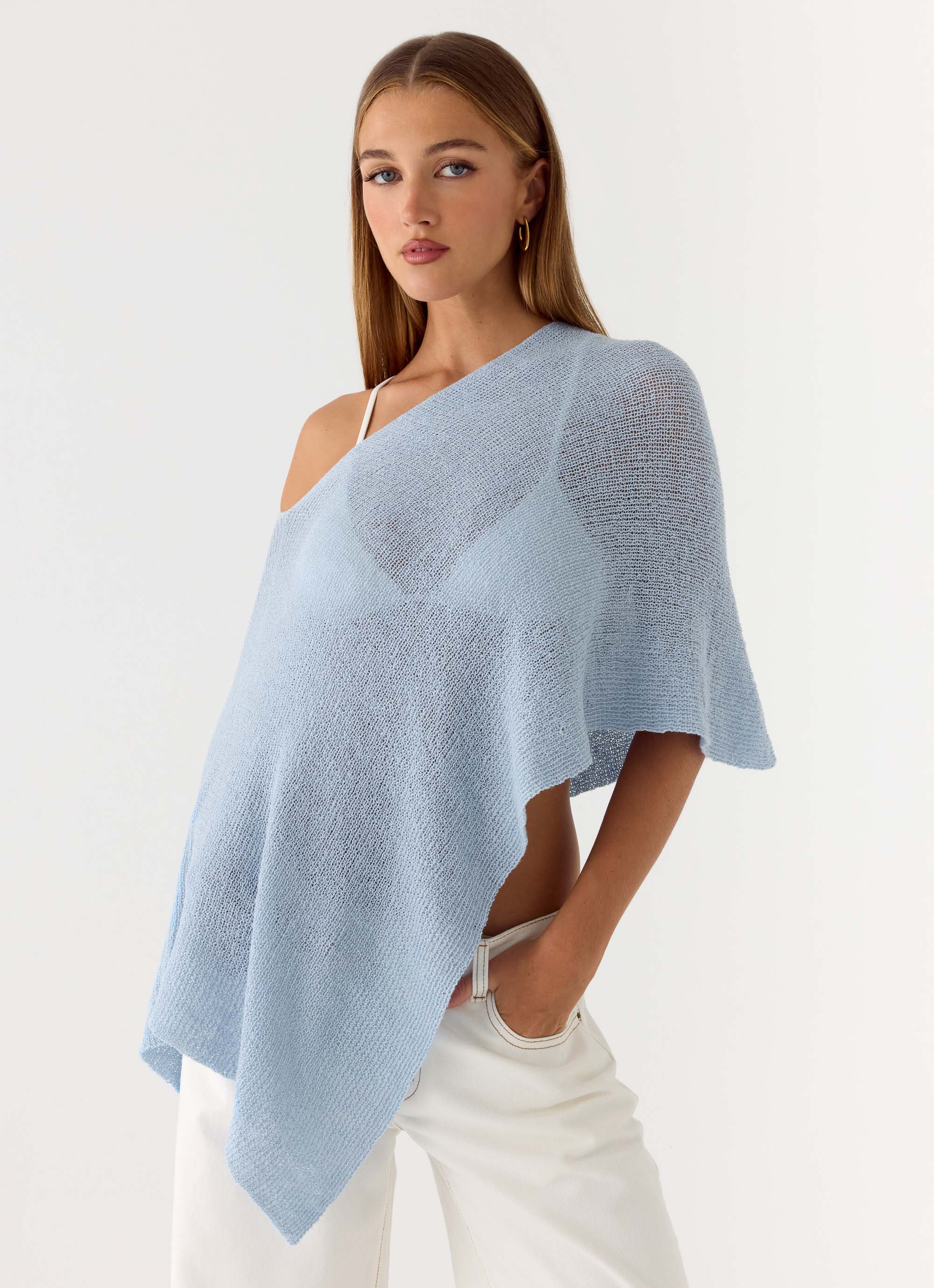 Yas Knit Cape - Blue - luluinthesky