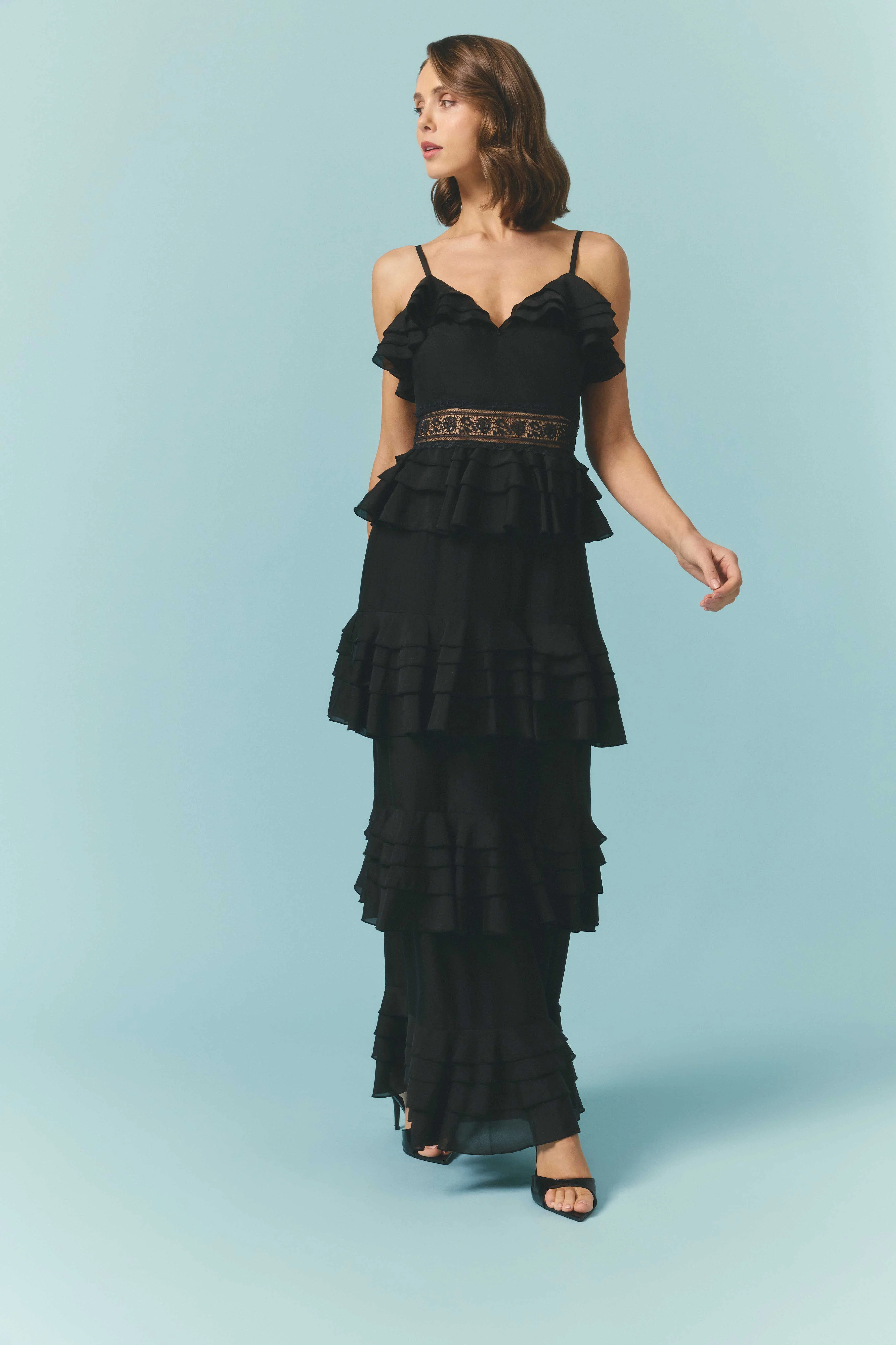 Lucinda Tiered Gown in Black