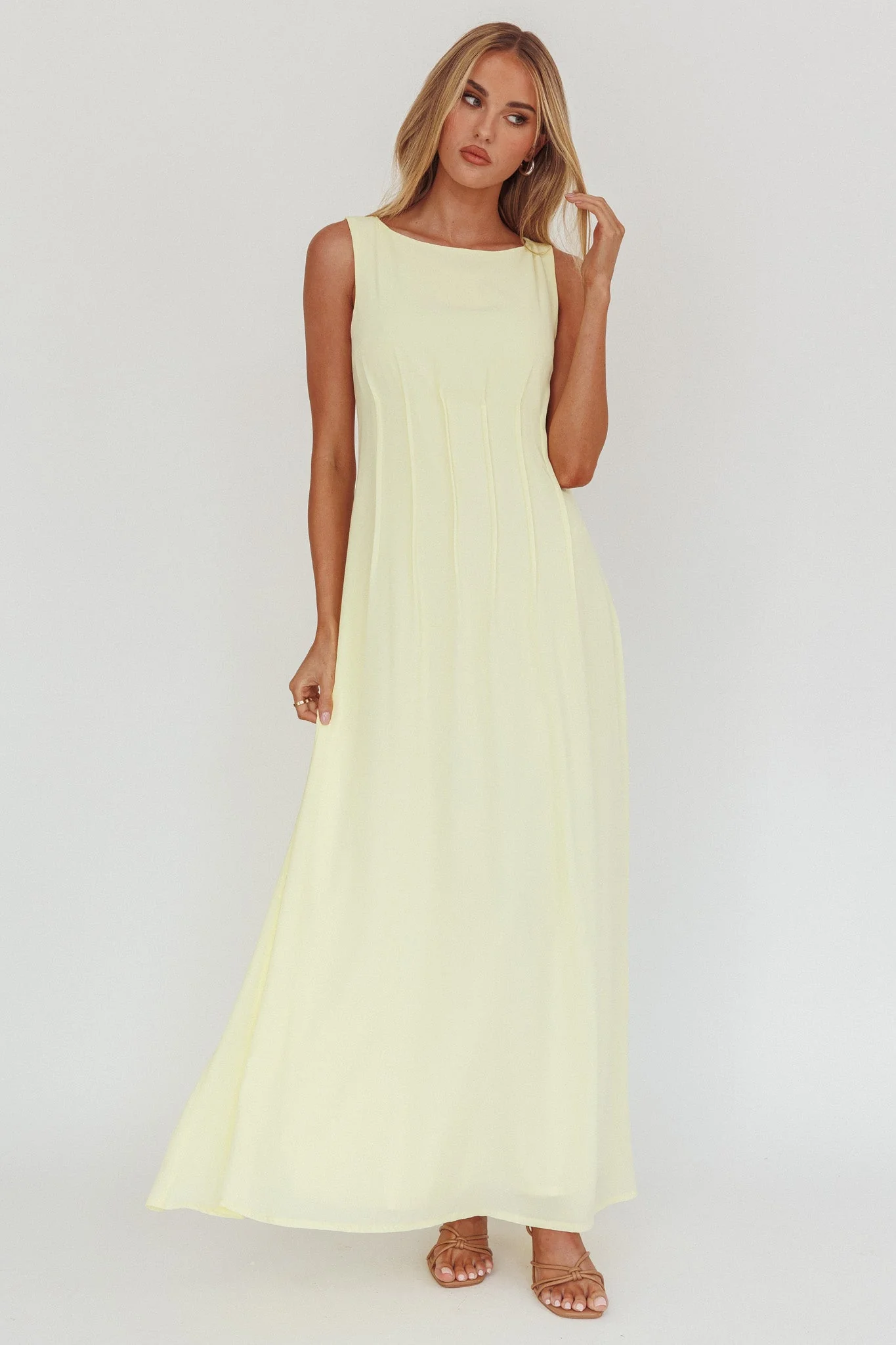 Karine Pintuck Pleat Maxi Dress Butter - luluinthesky