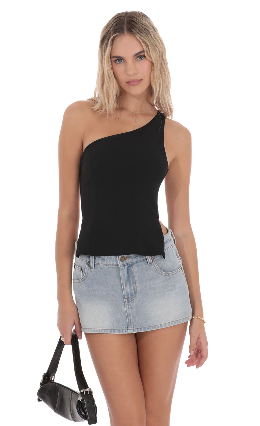 Strappy One Shoulder Top in Black
