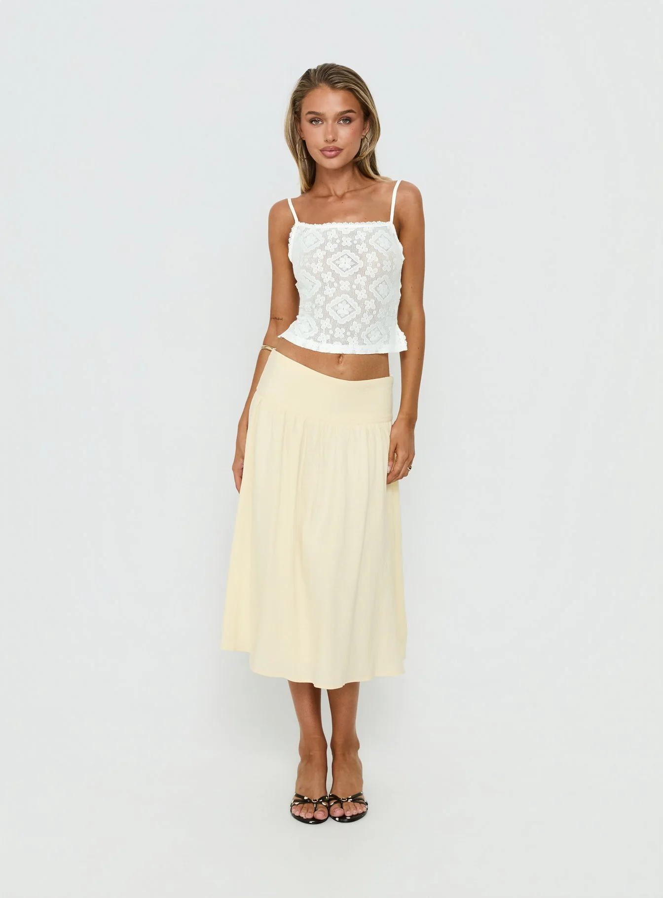 Heart Of Gold Linen Blend Midi Skirt Lemon