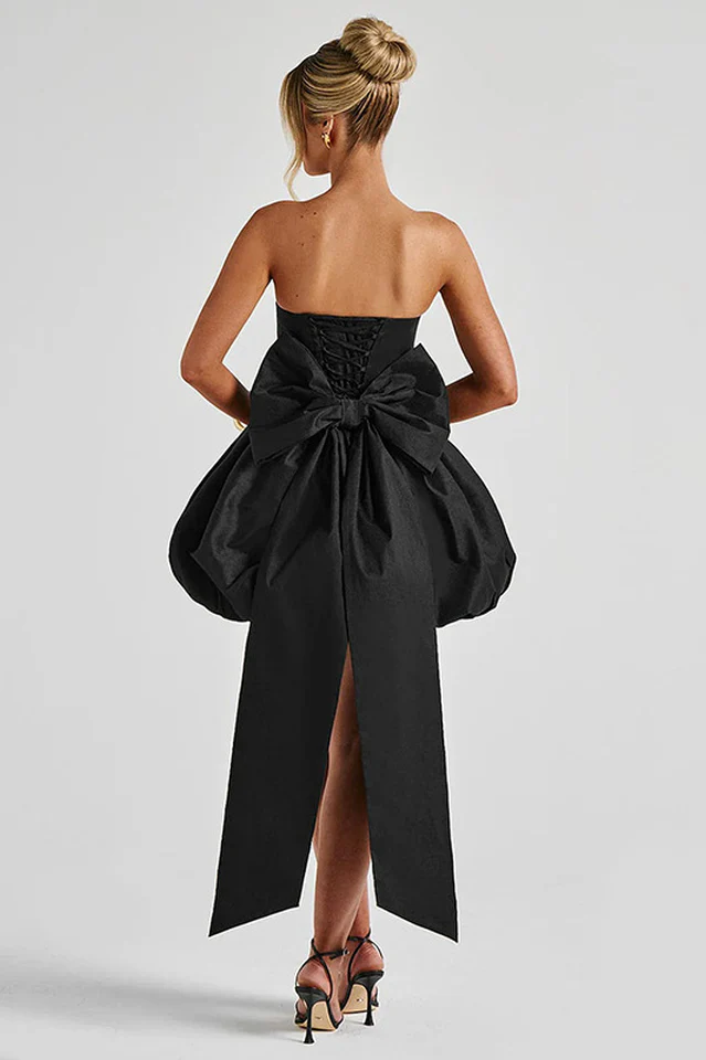 Strapless Bow Puff Mini Dress