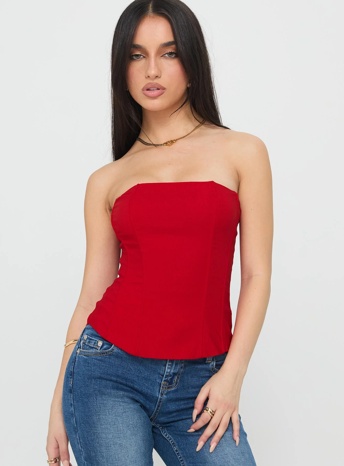 Kaetlyn Strapless Corset Top Red
