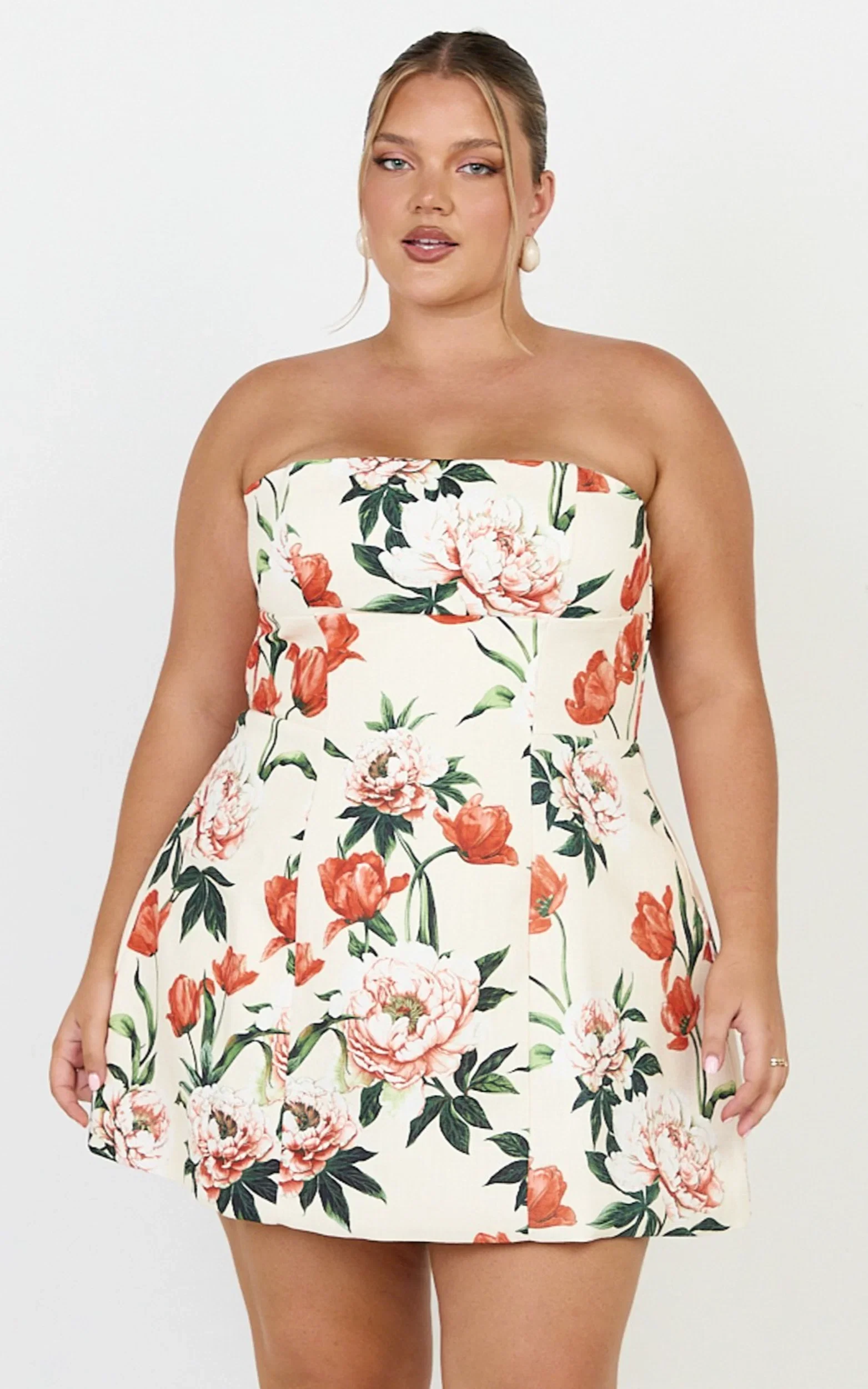 Catharine Mini Dress - Strapless A Line Dress in Rustic Floral