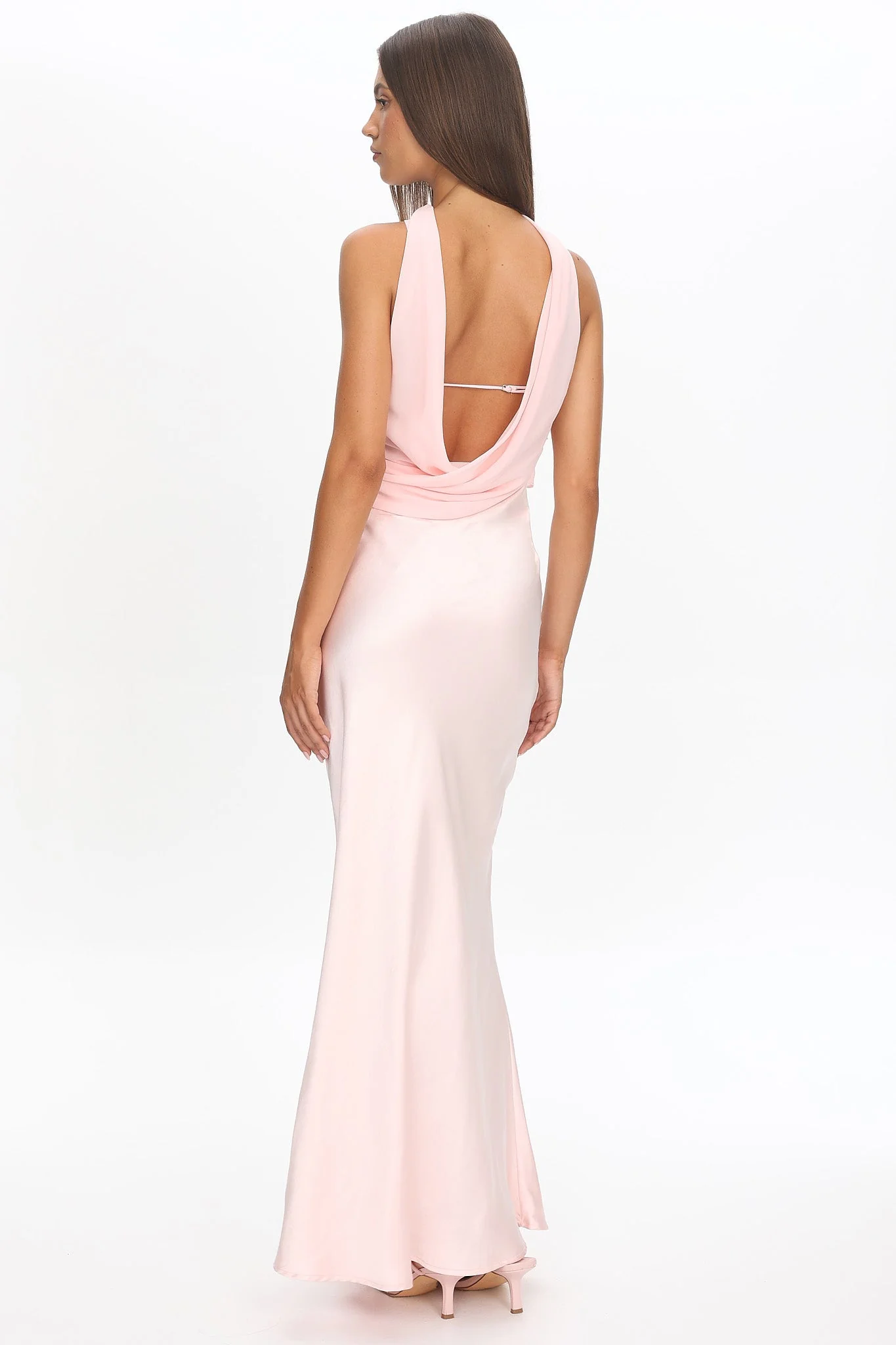 Damsel Reverse Halter Frill Trim Maxi Dress Blush