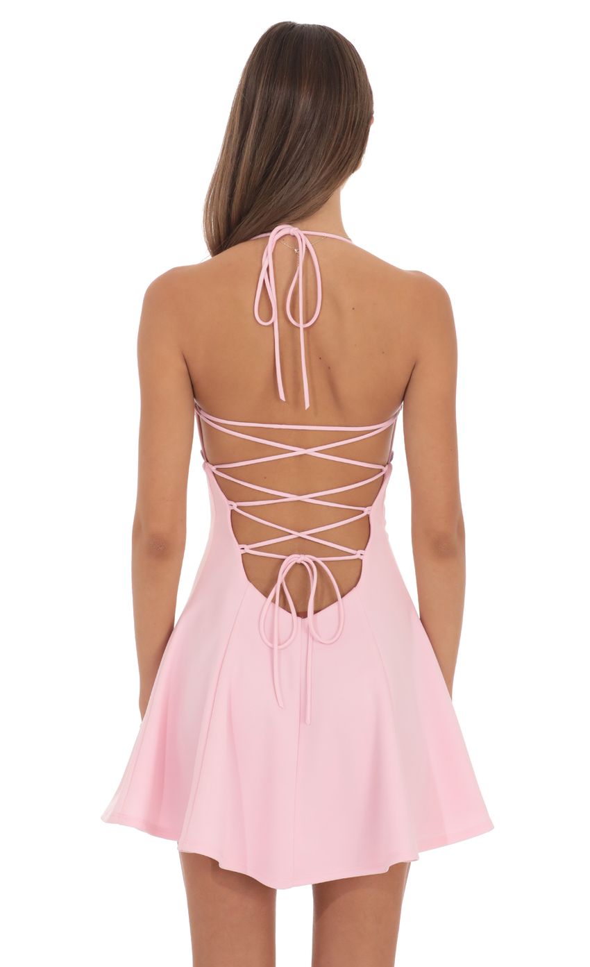 Fit and Flare Open back Mini Dress in Pink - luluinthesky