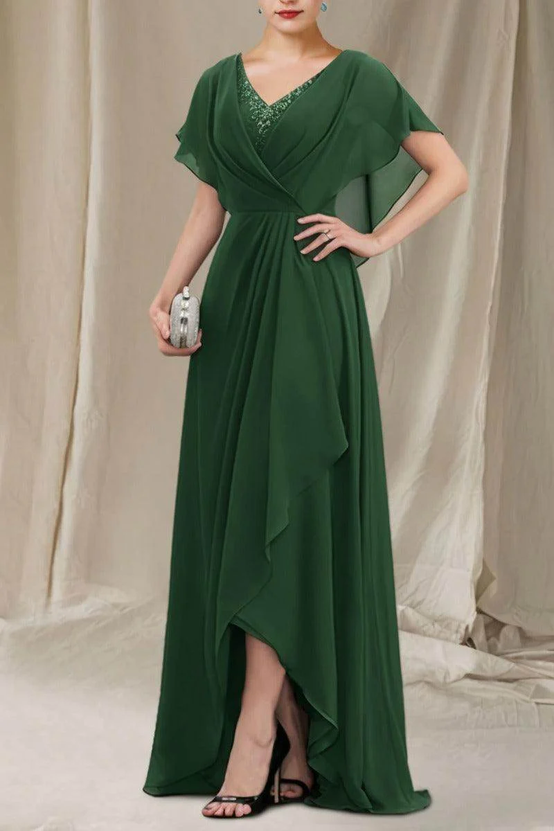 A-Line Sweep-Brush Train Chiffon Mother Dress CM0080