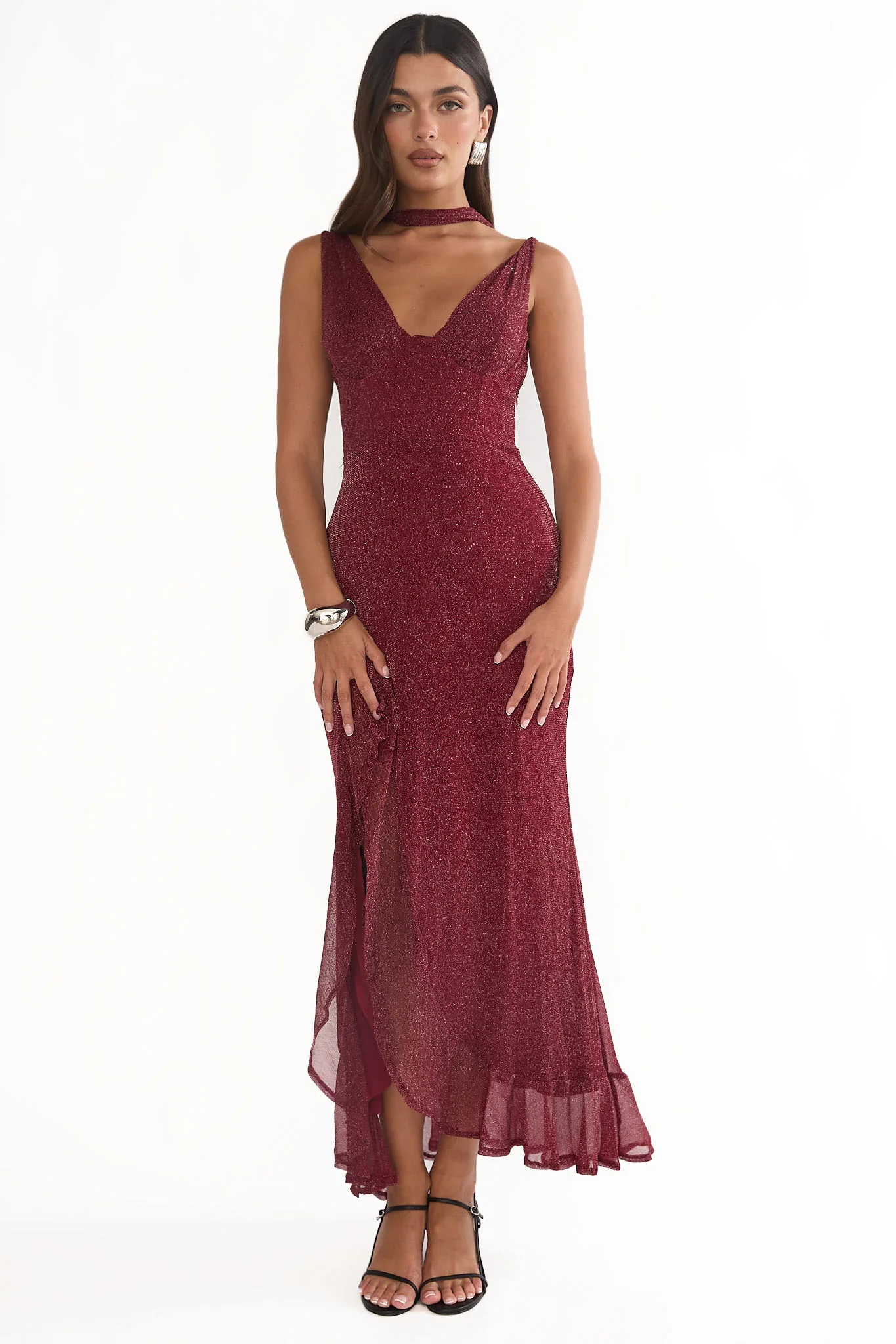 Chantrelle Twist Back Split Maxi Dress Wine