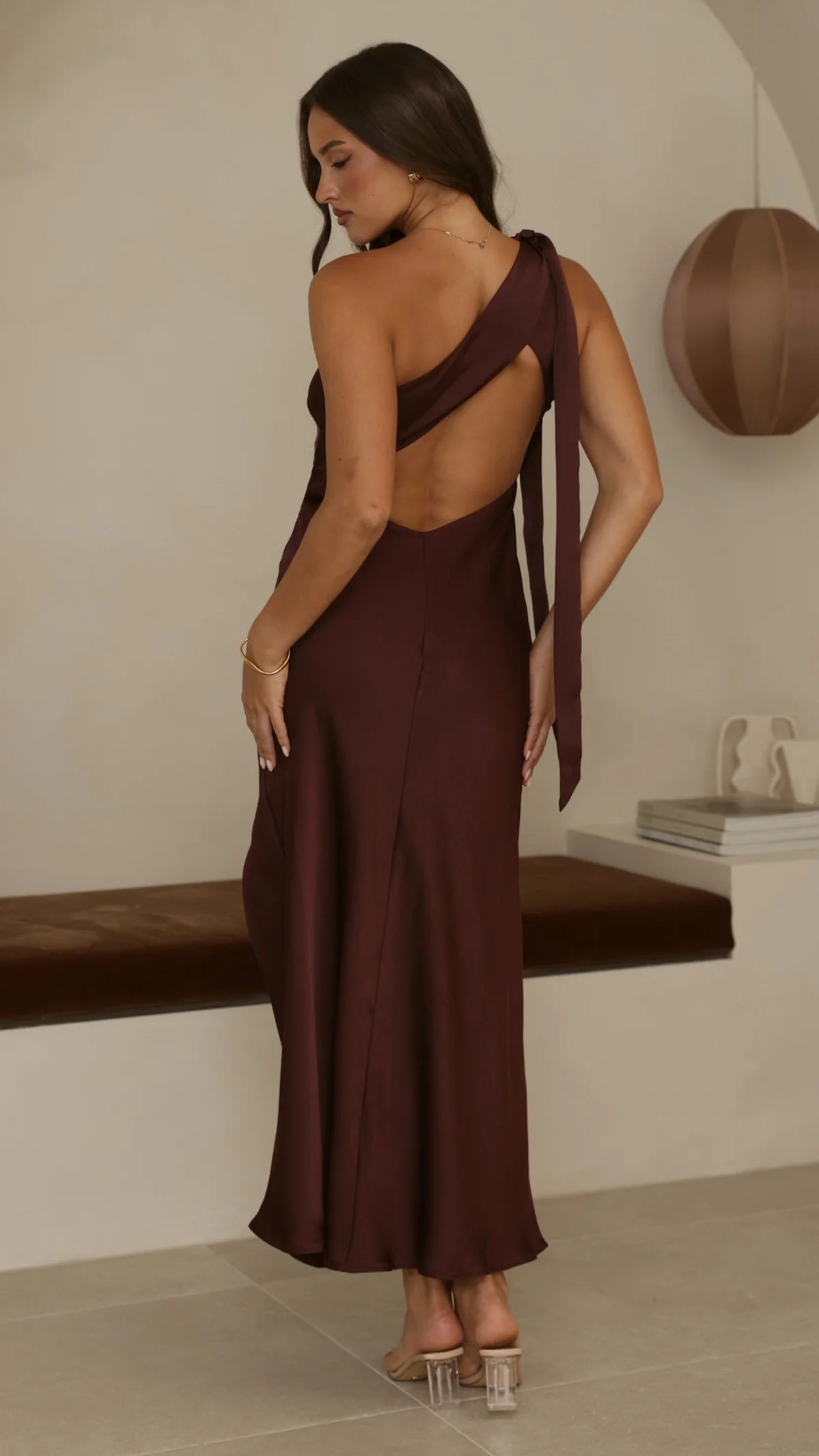 Halle One Shoulder Maxi Dress - Chocolate