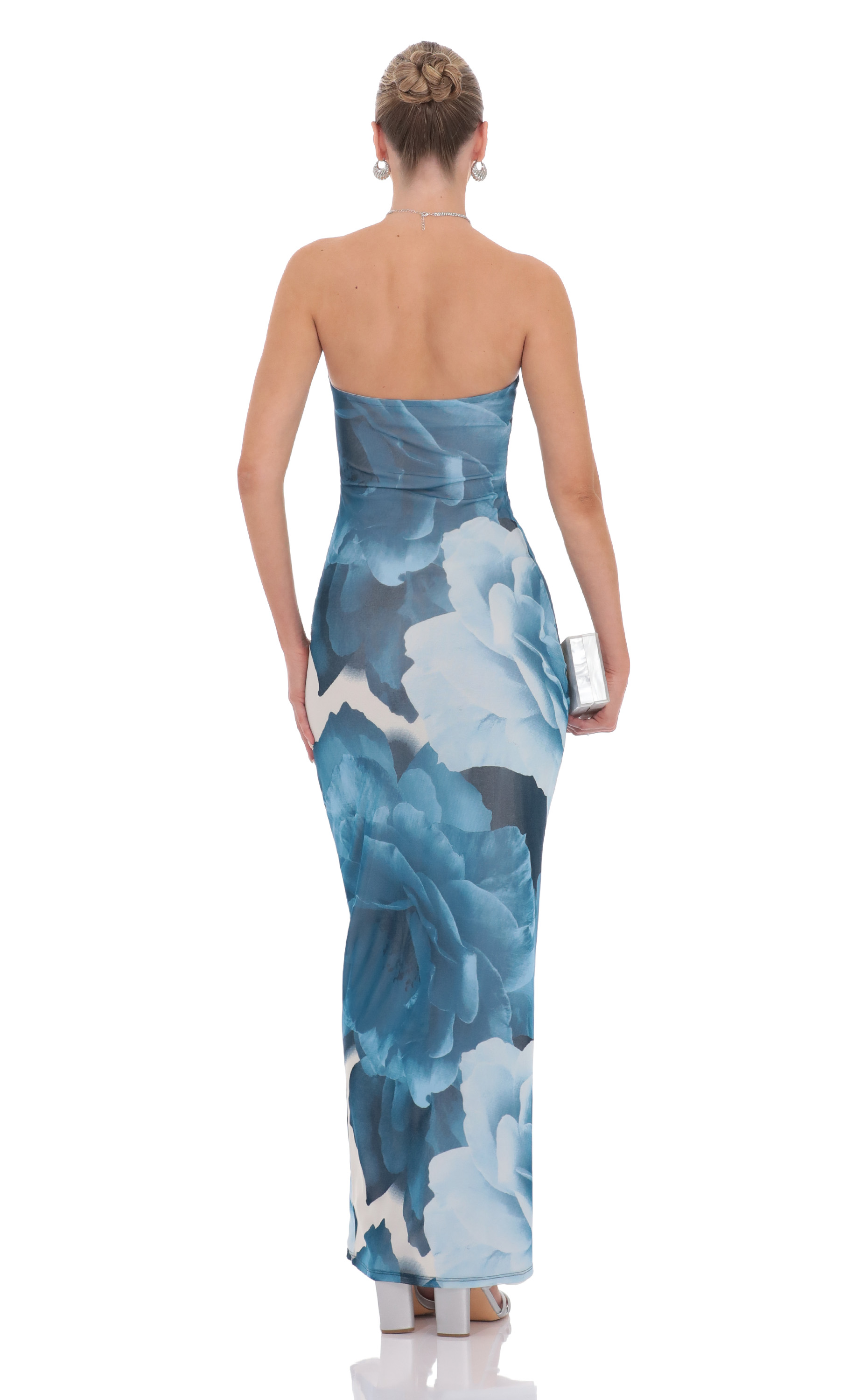 Floral Strapless Maxi Dress in Blue - luluinthesky