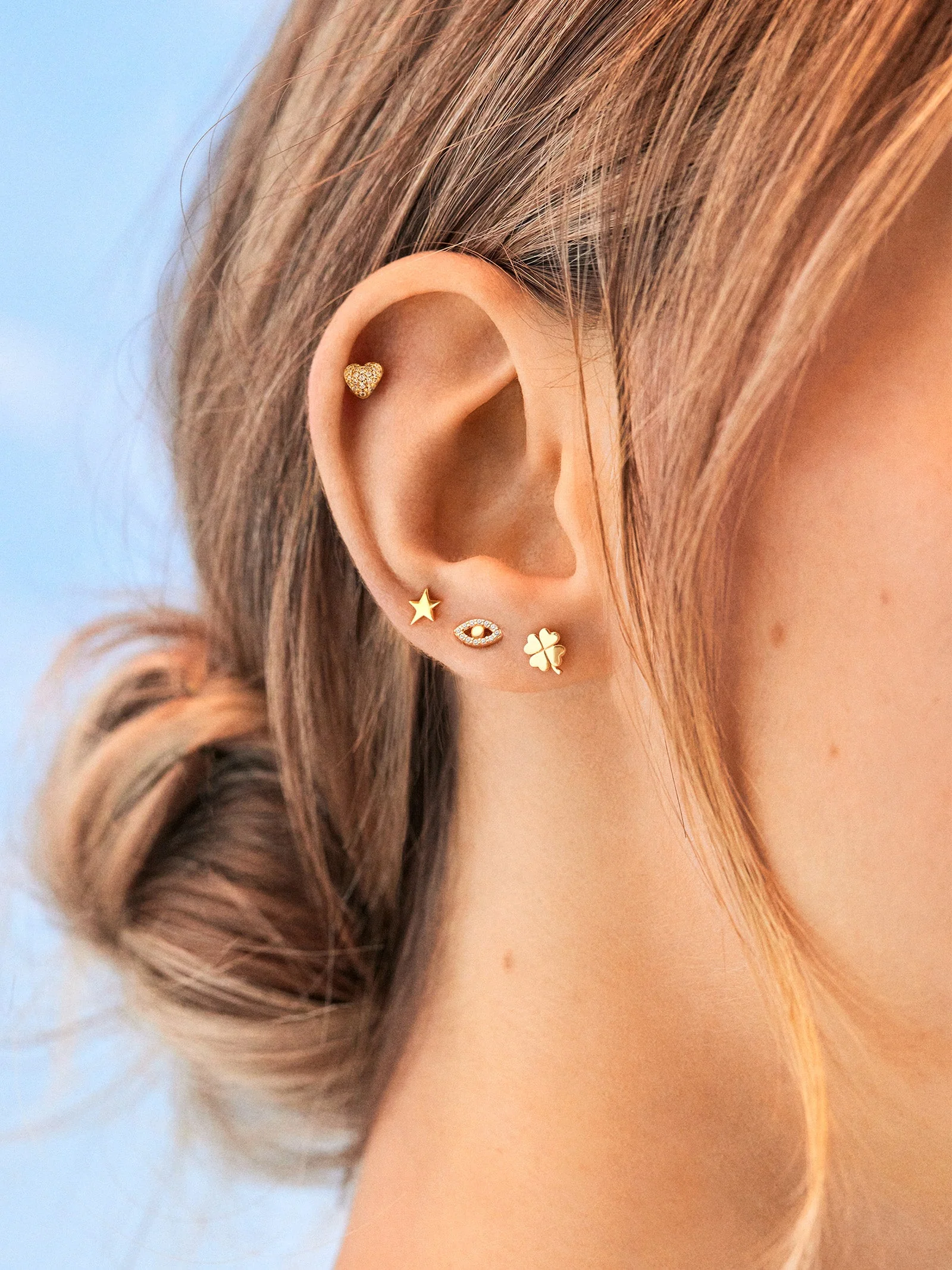 14K Gold Celestial Delicate Stud - Star