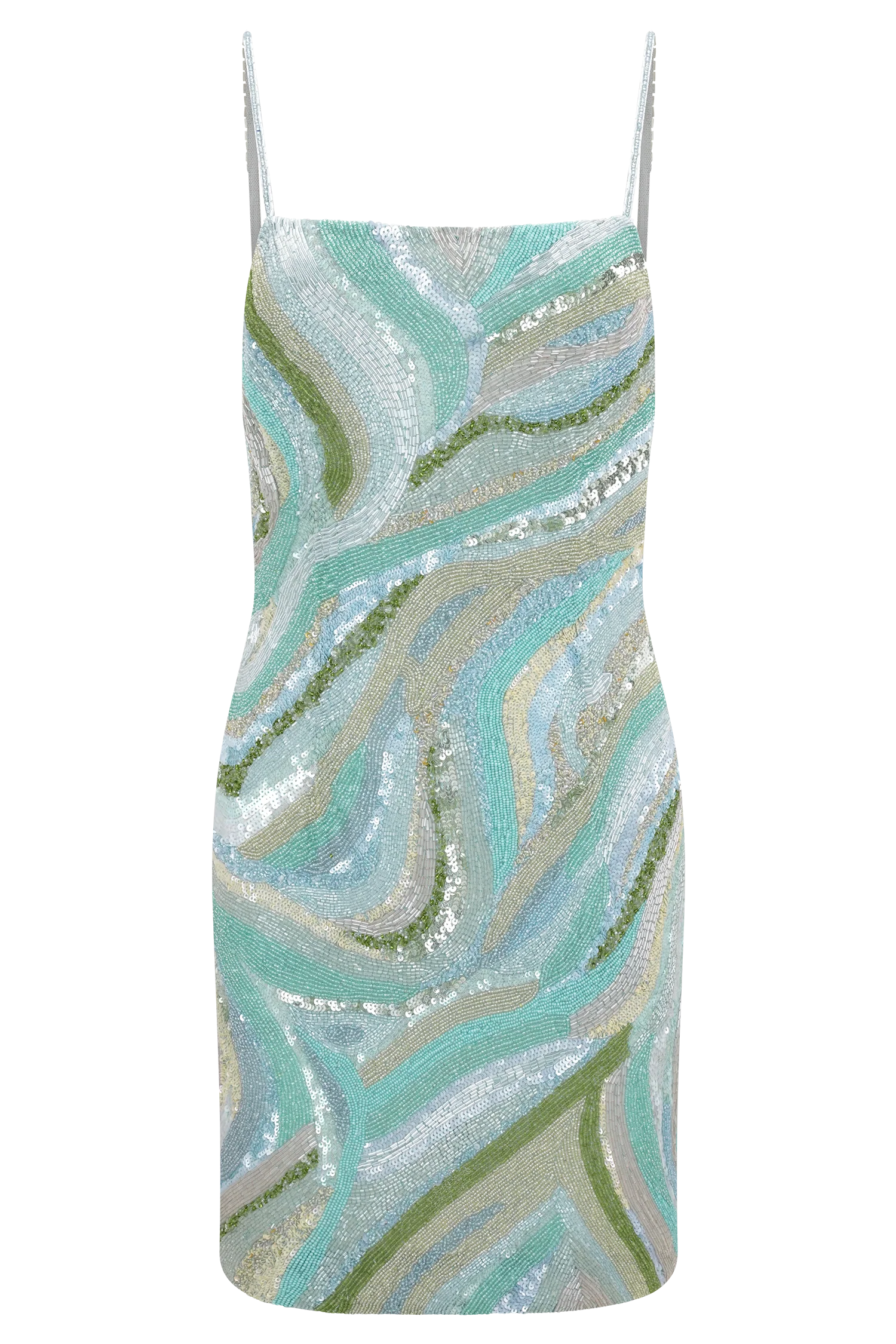 Eloise Hand Beaded Mini Dress - Blue Swirl Print