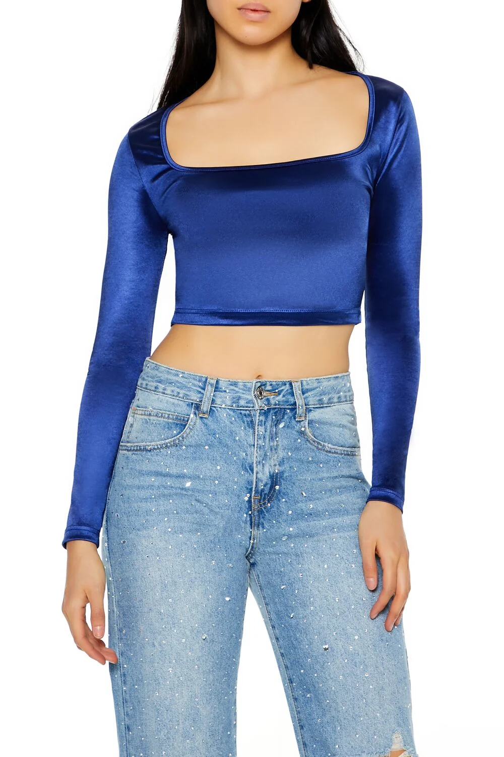 Satin Square-Cut Crop Top