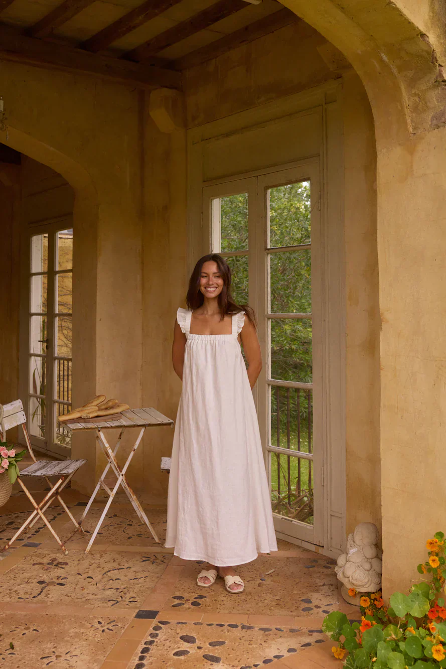 Lily 100% Linen Maxi Dress White - luluinthesky