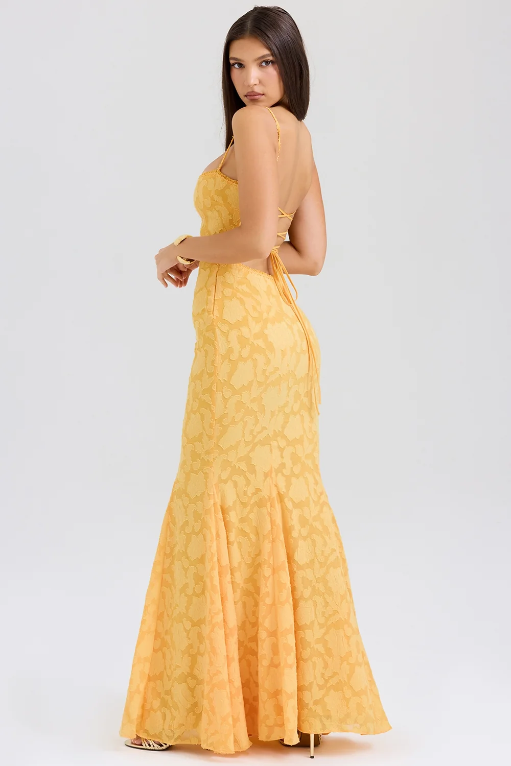 Apricot Lace Up Back Maxi Dress