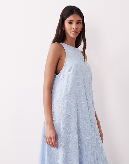 high neck racer lace maxi dress in baby blue