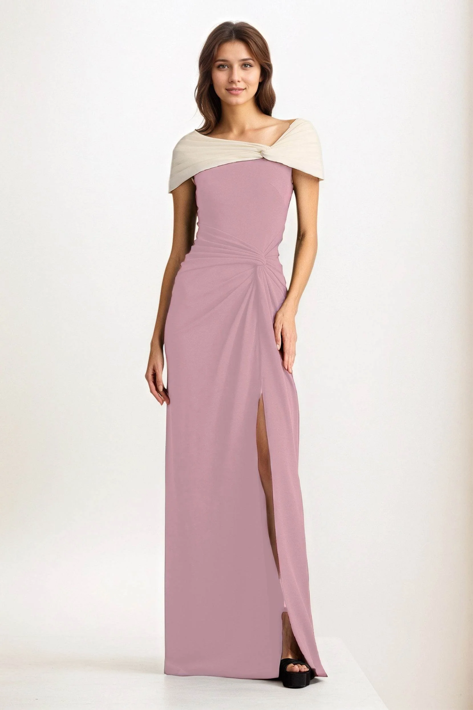 Sheath-Column Maxi Chiffon Wedding Guest Dress CG0279