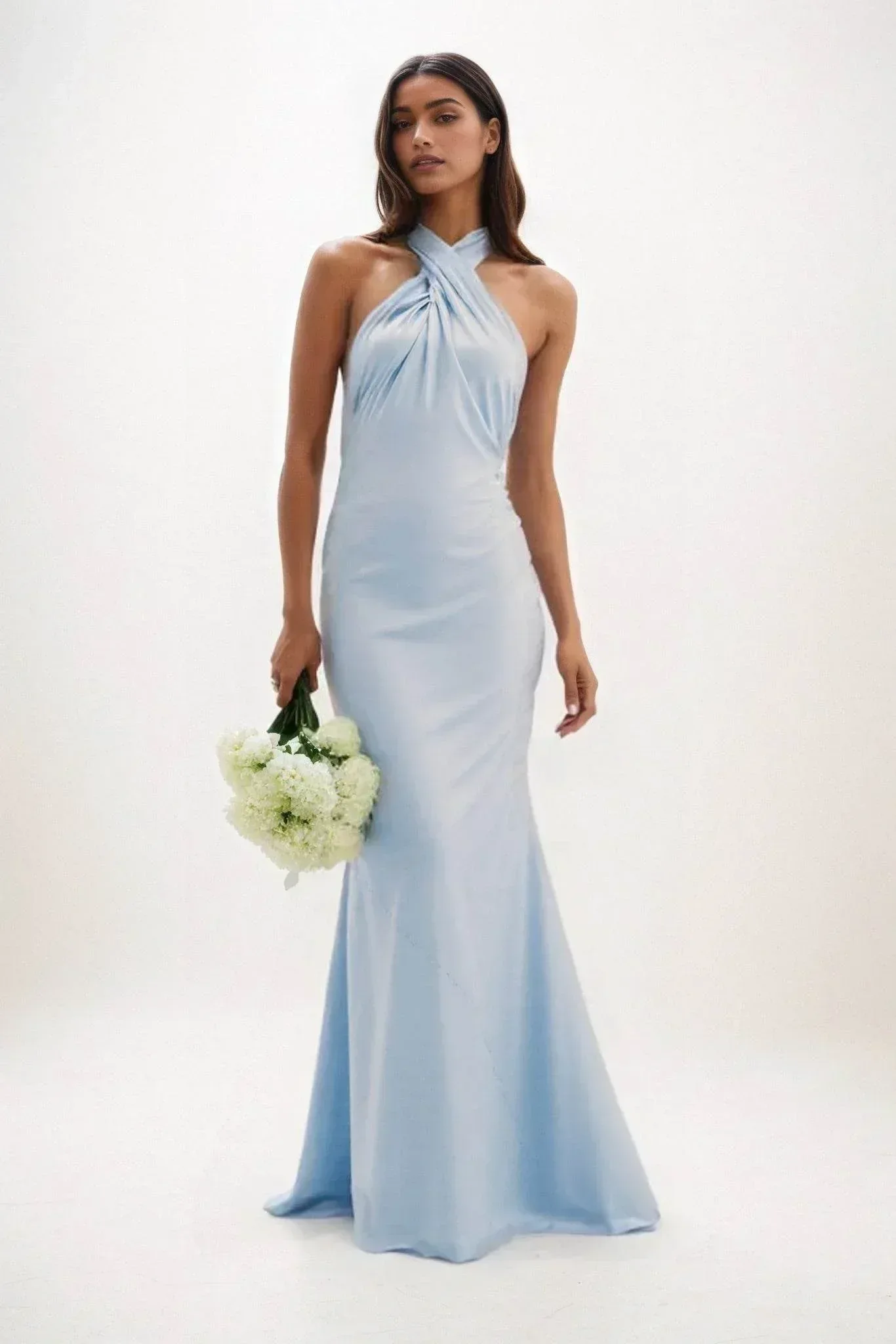 Sheath-Column Maxi Luxe Satin Bridesmaid Dress CB0837