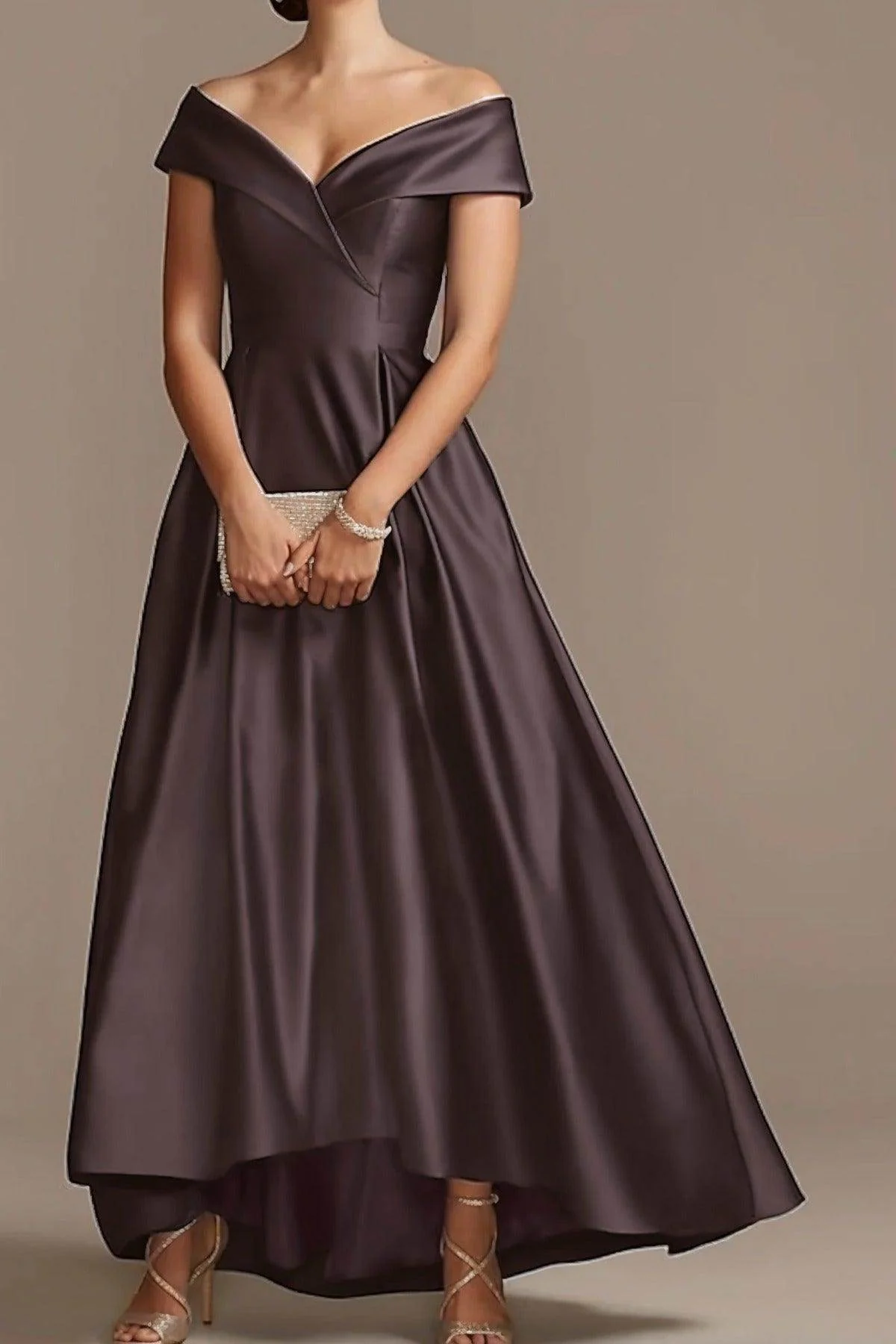 High Low Ankle Length Satin Mother Dress CM0078