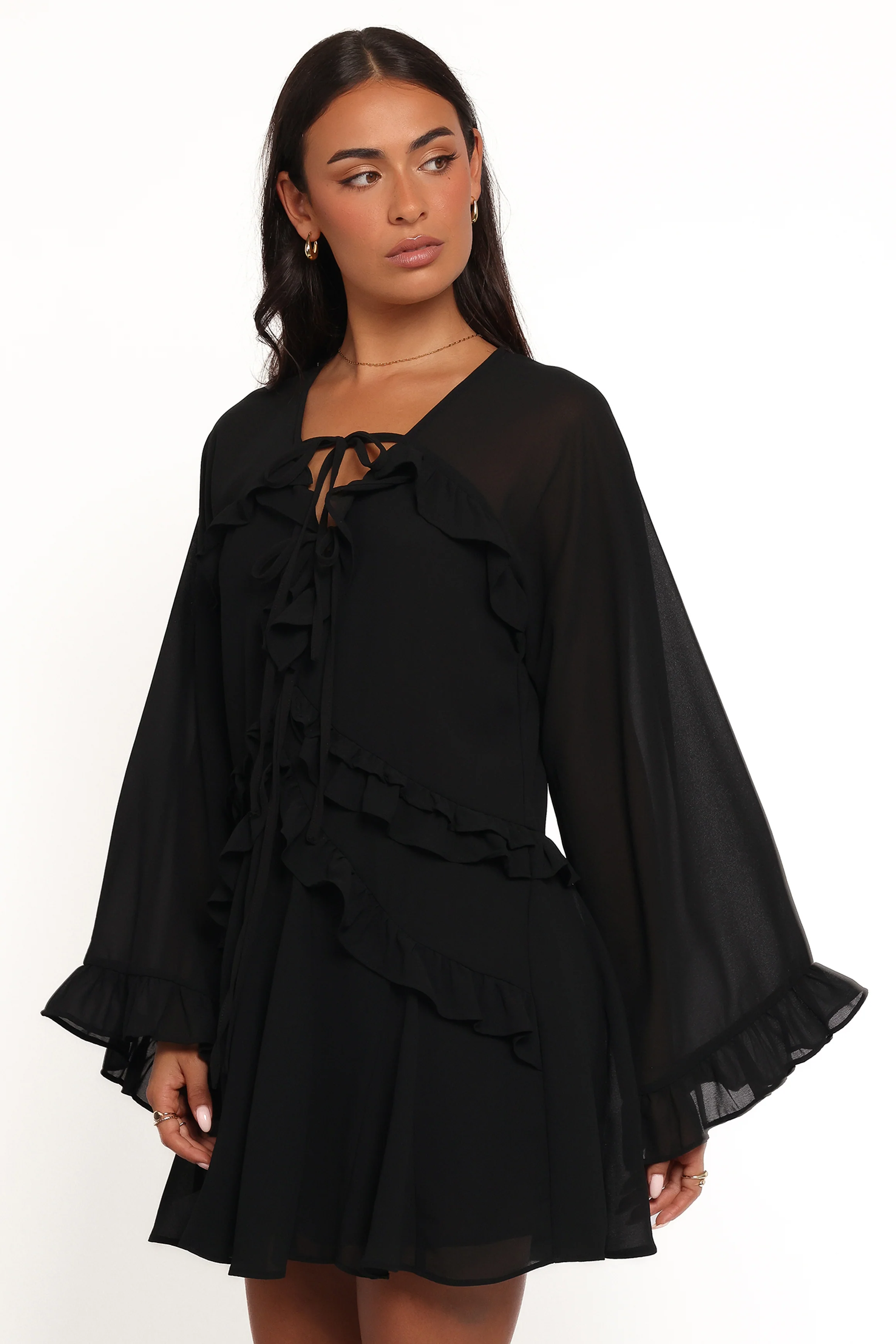 Magnolia Long Sleeve Mini Dress - Black