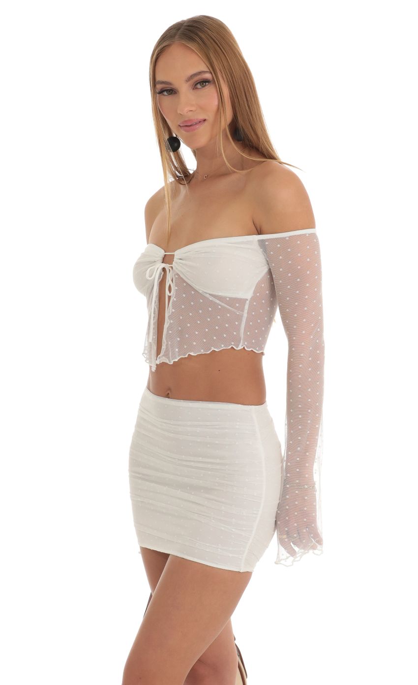 Dotted Mesh Two Piece Skirt Set in White