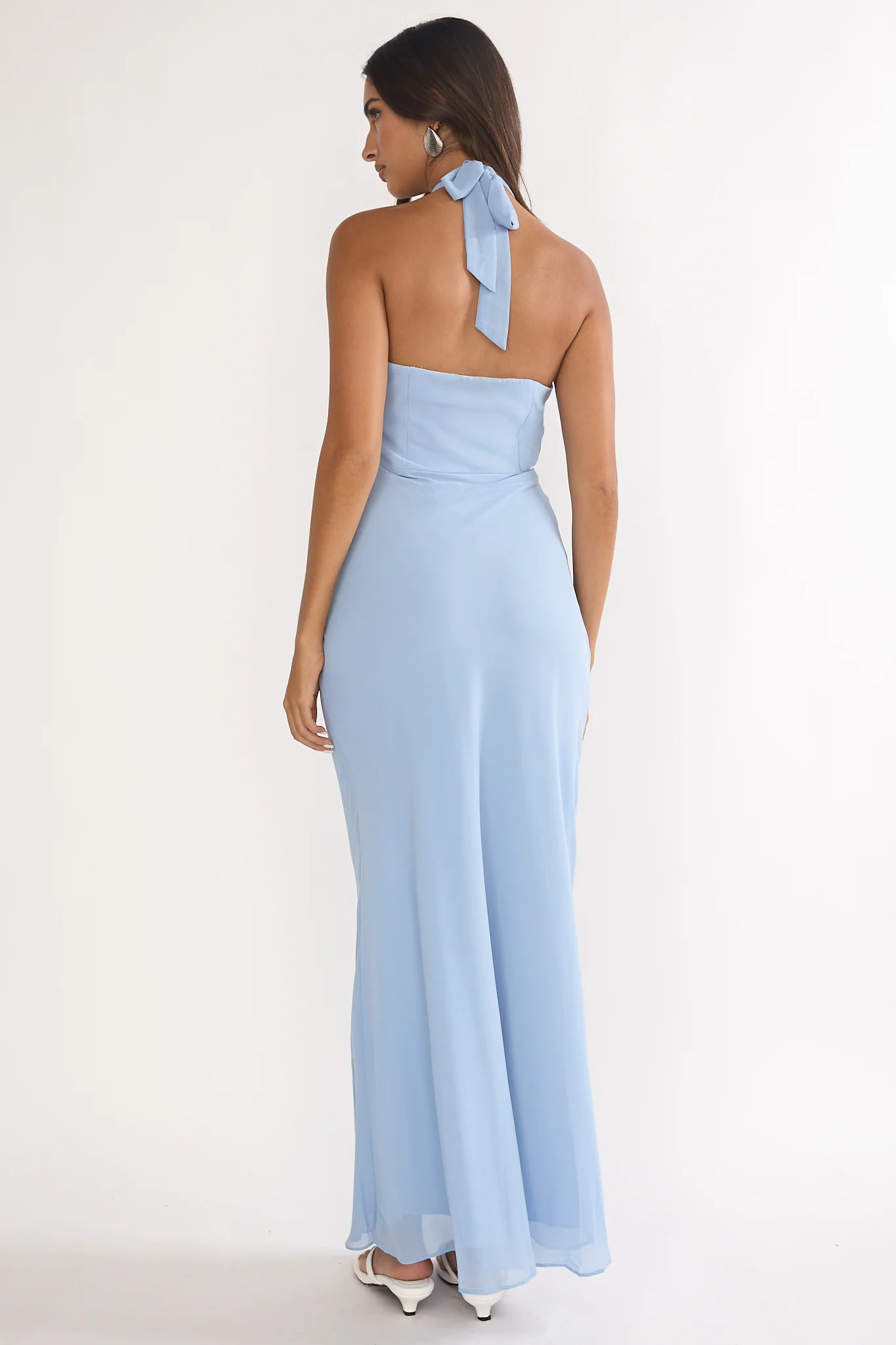 Rovelle Halterneck Pleat Waist Maxi Dress Sky Blue - luluinthesky