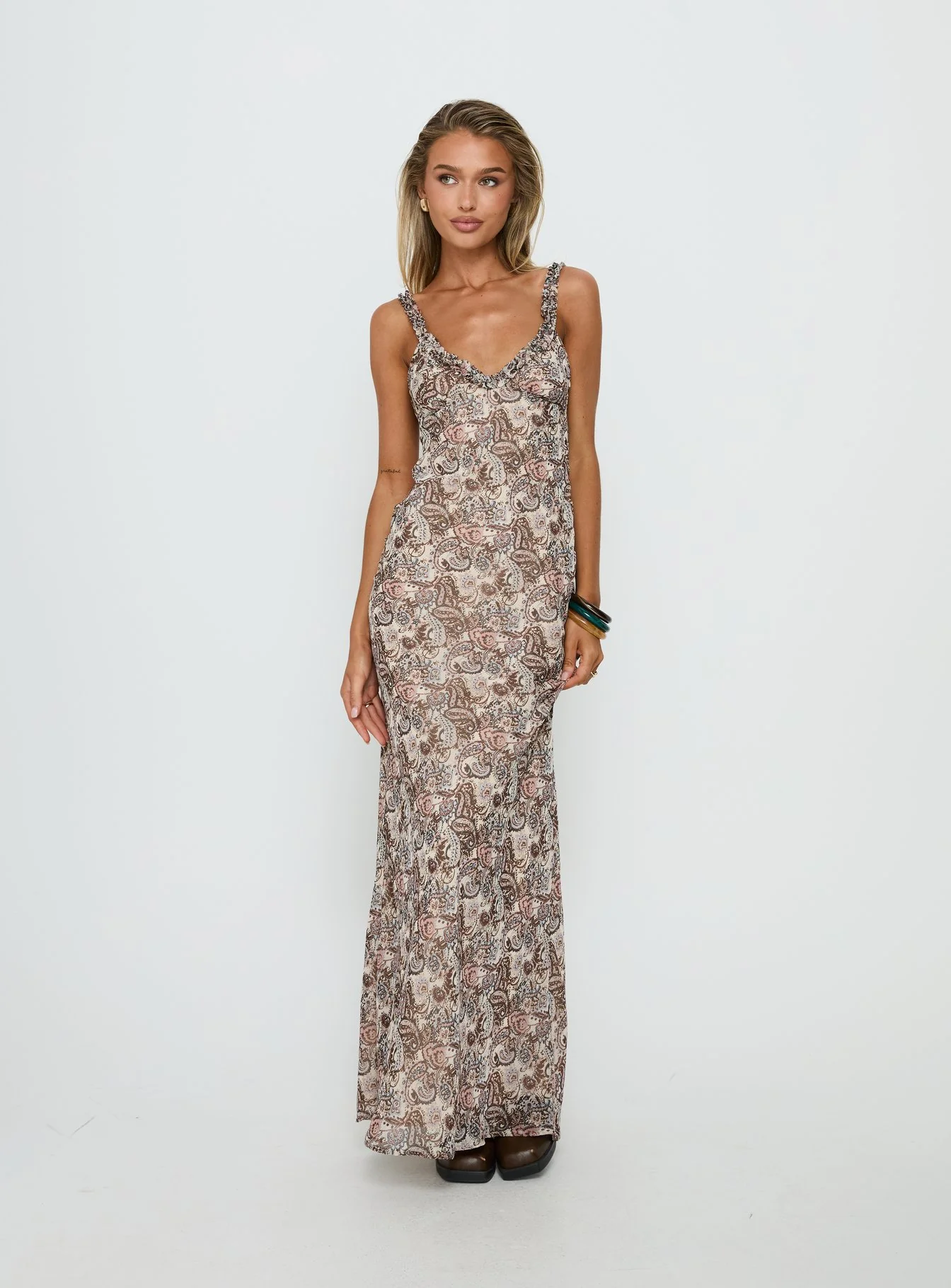 Baley Bias Cut Frill Maxi Dress Paisley