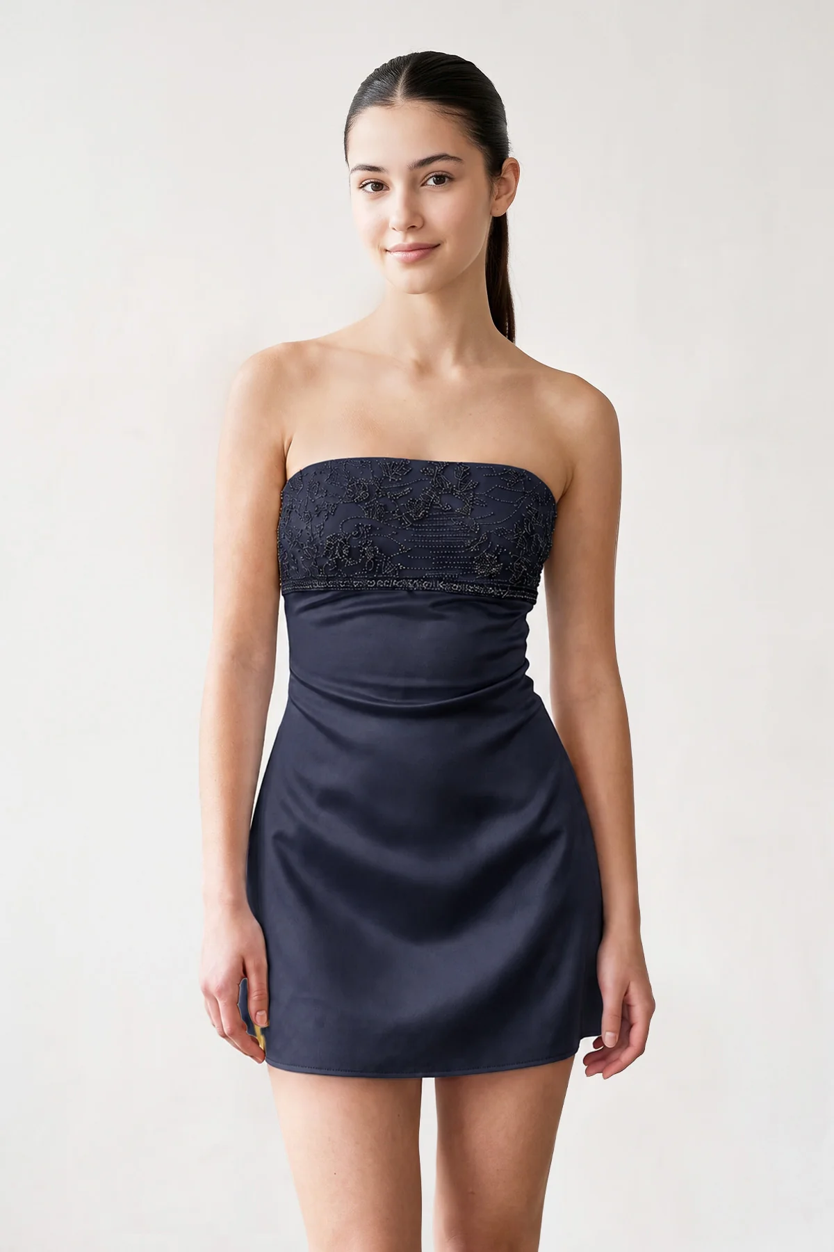 Aqua Strapless Appliqued Satin Sheath Homecoming Dress