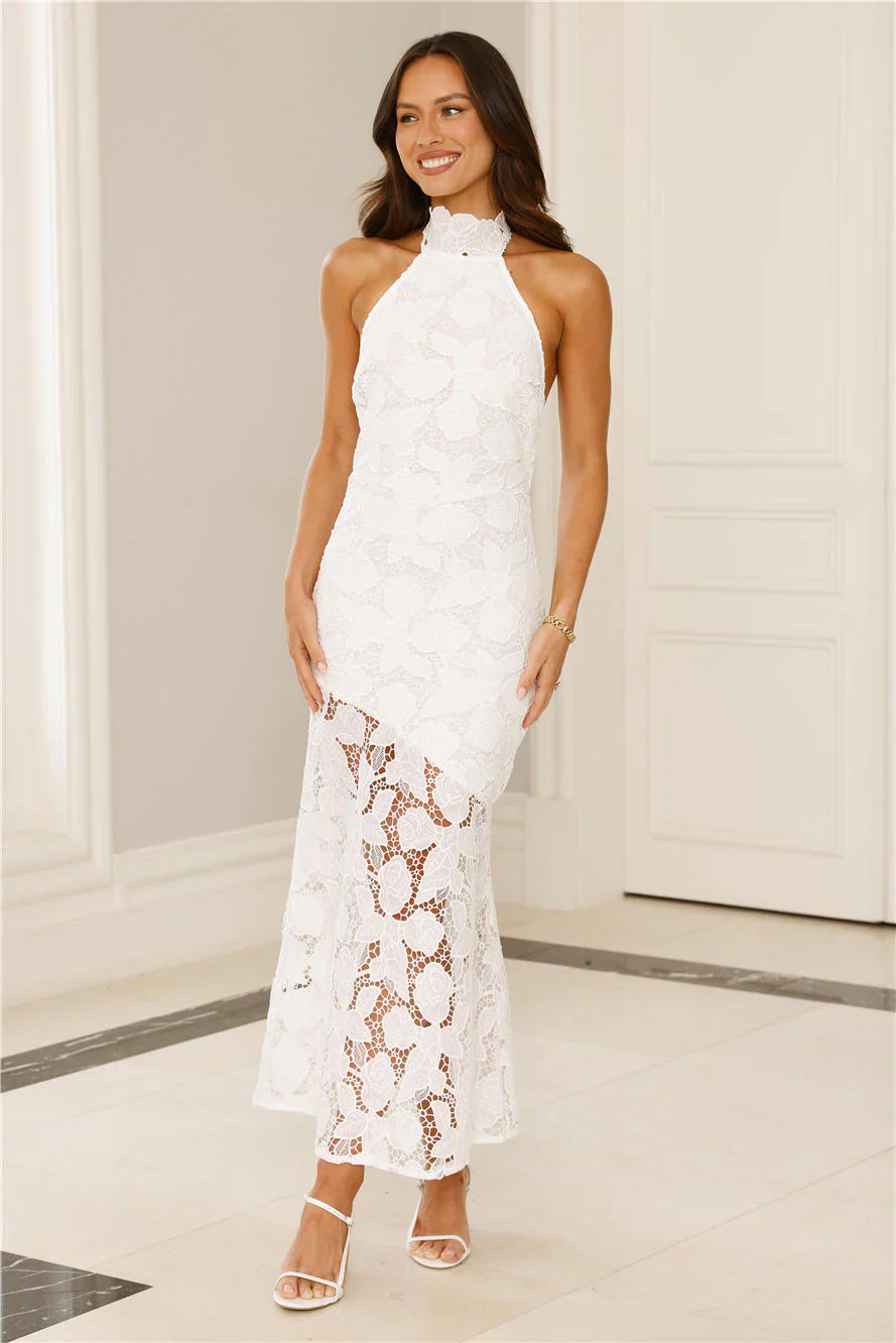 Soft Opulence Embroidered Halter Maxi Dress White - luluinthesky
