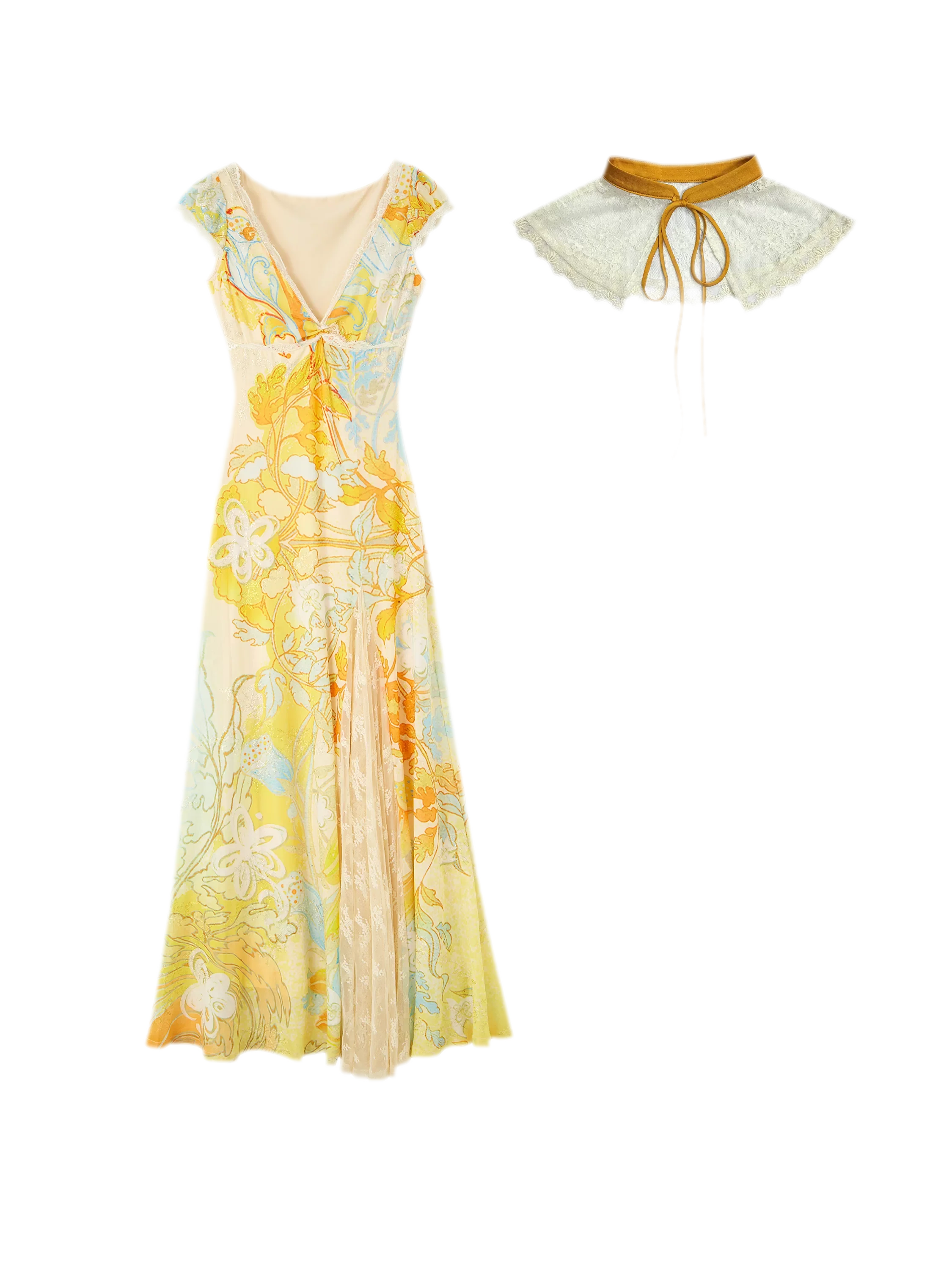 Gold Embroidered Lace Tea Dress