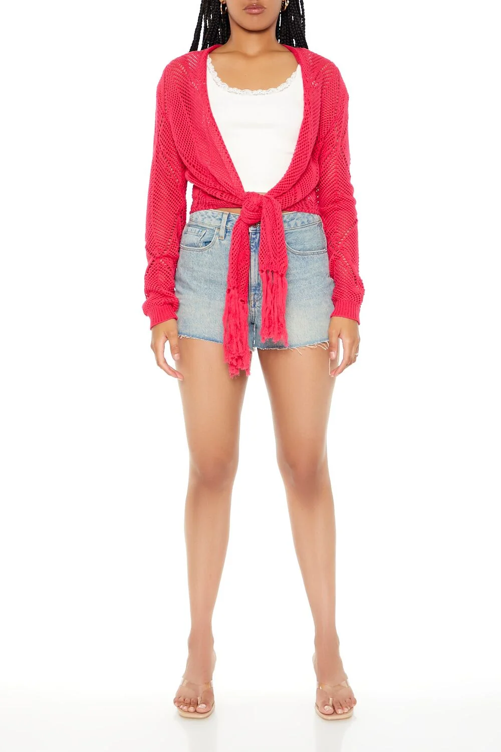 Open-Knit Tie-Front Sweater