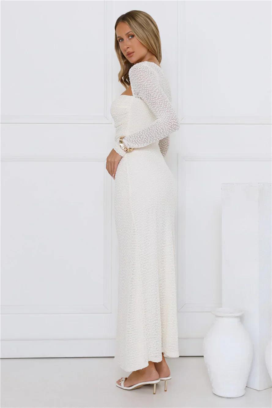 Hot Girl Habits Long Sleeve Maxi Dress Beige
