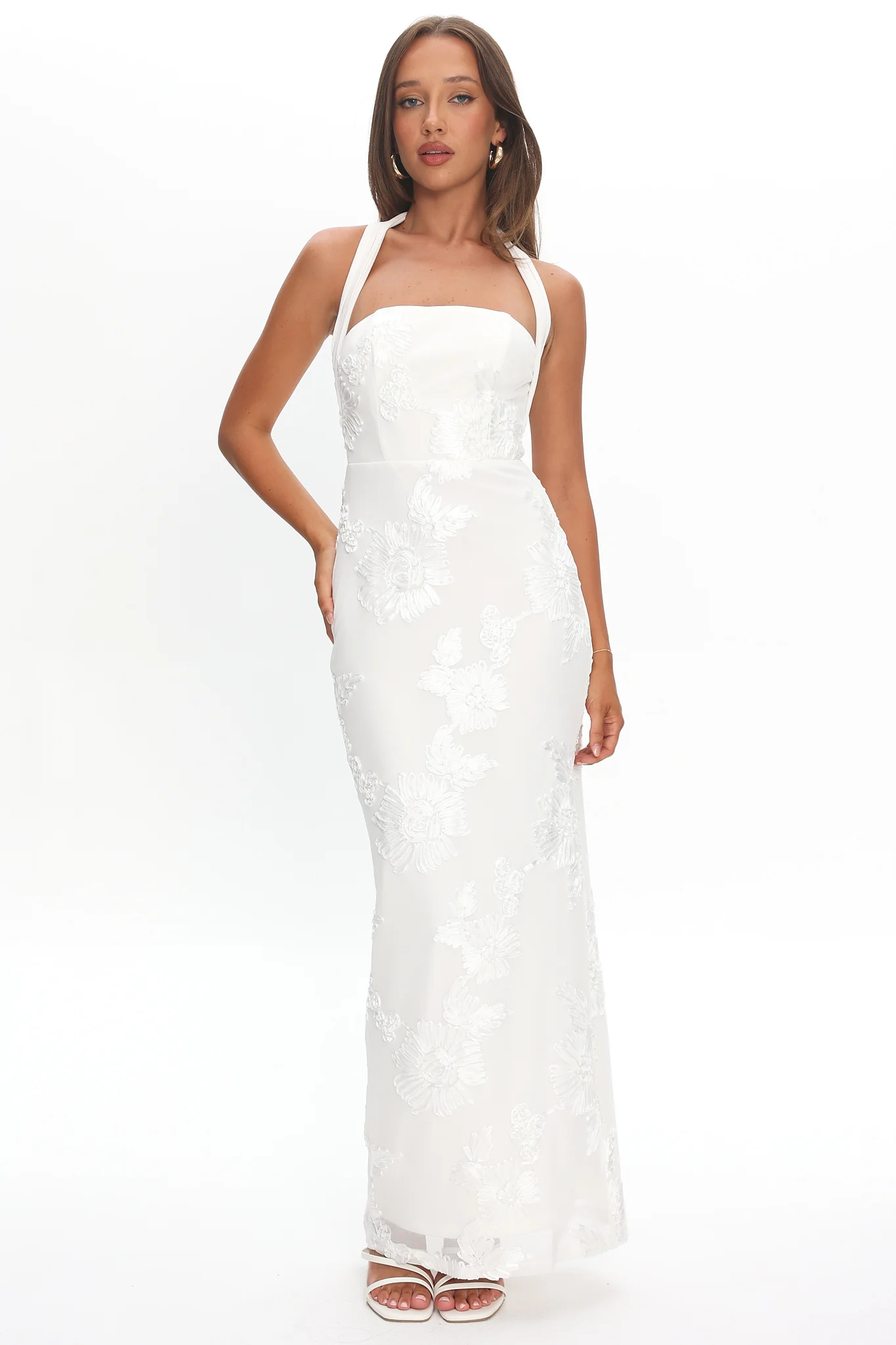 Serenya Halterneck Embellished Maxi Dress White - luluinthesky