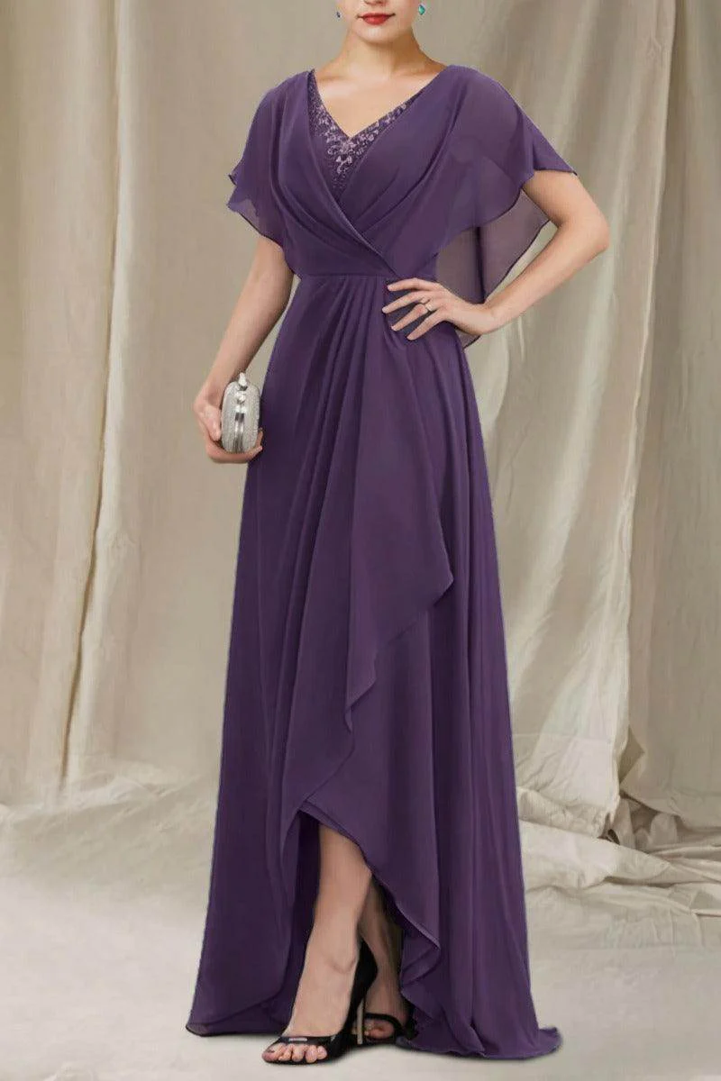 A-Line Sweep-Brush Train Chiffon Mother Dress CM0080