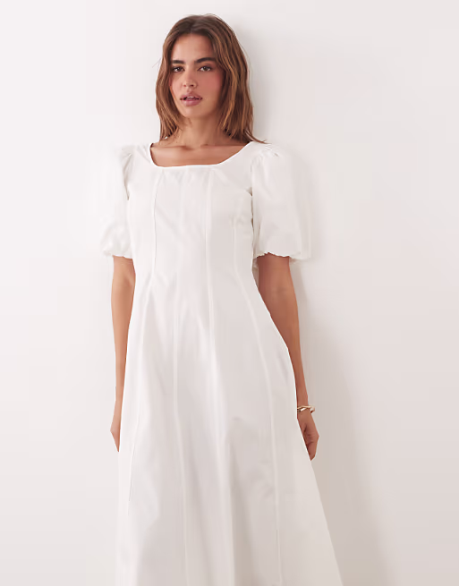 JDY drop waist midi dress in white