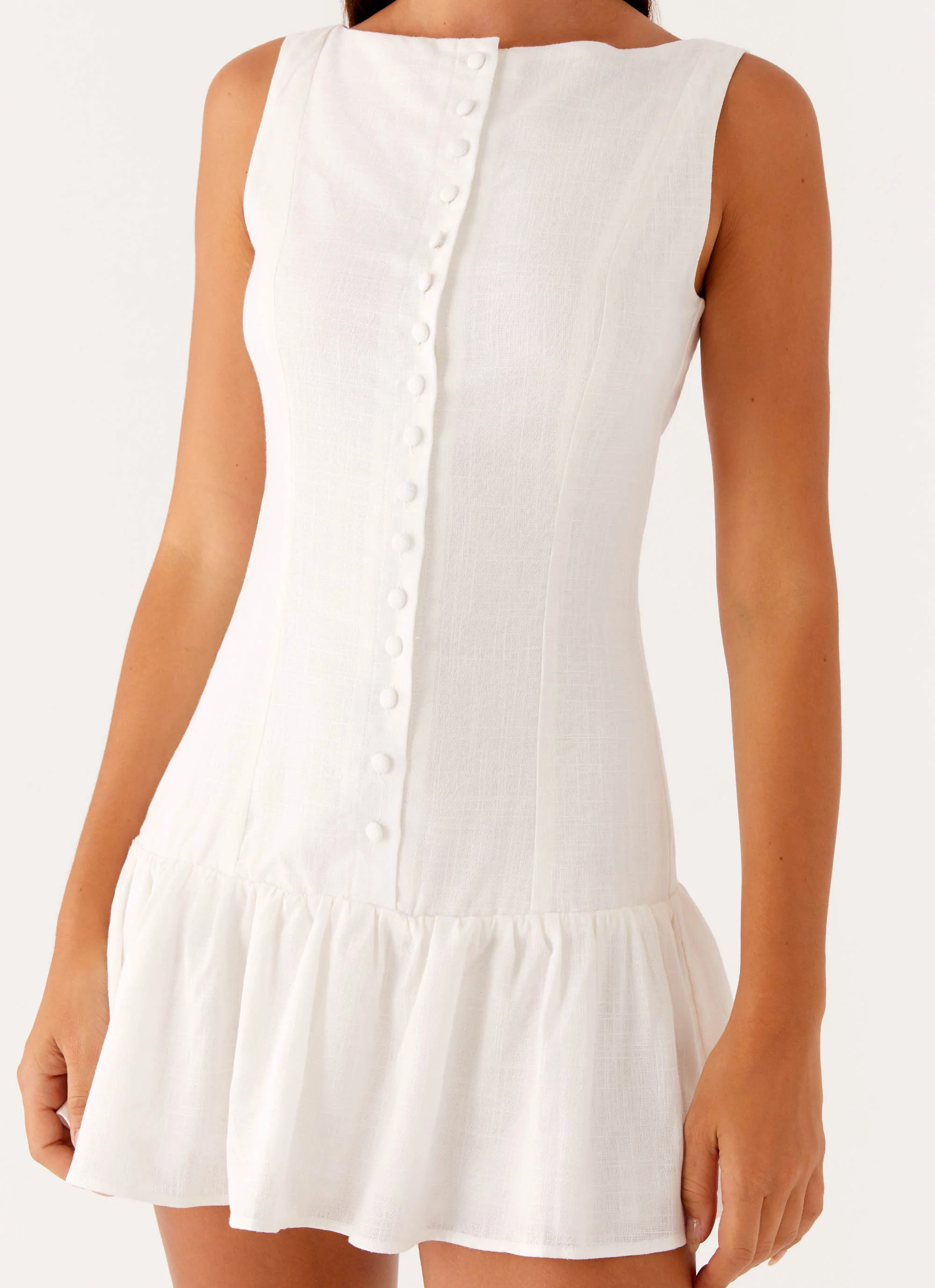 Meggie Linen Mini Dress - White - luluinthesky