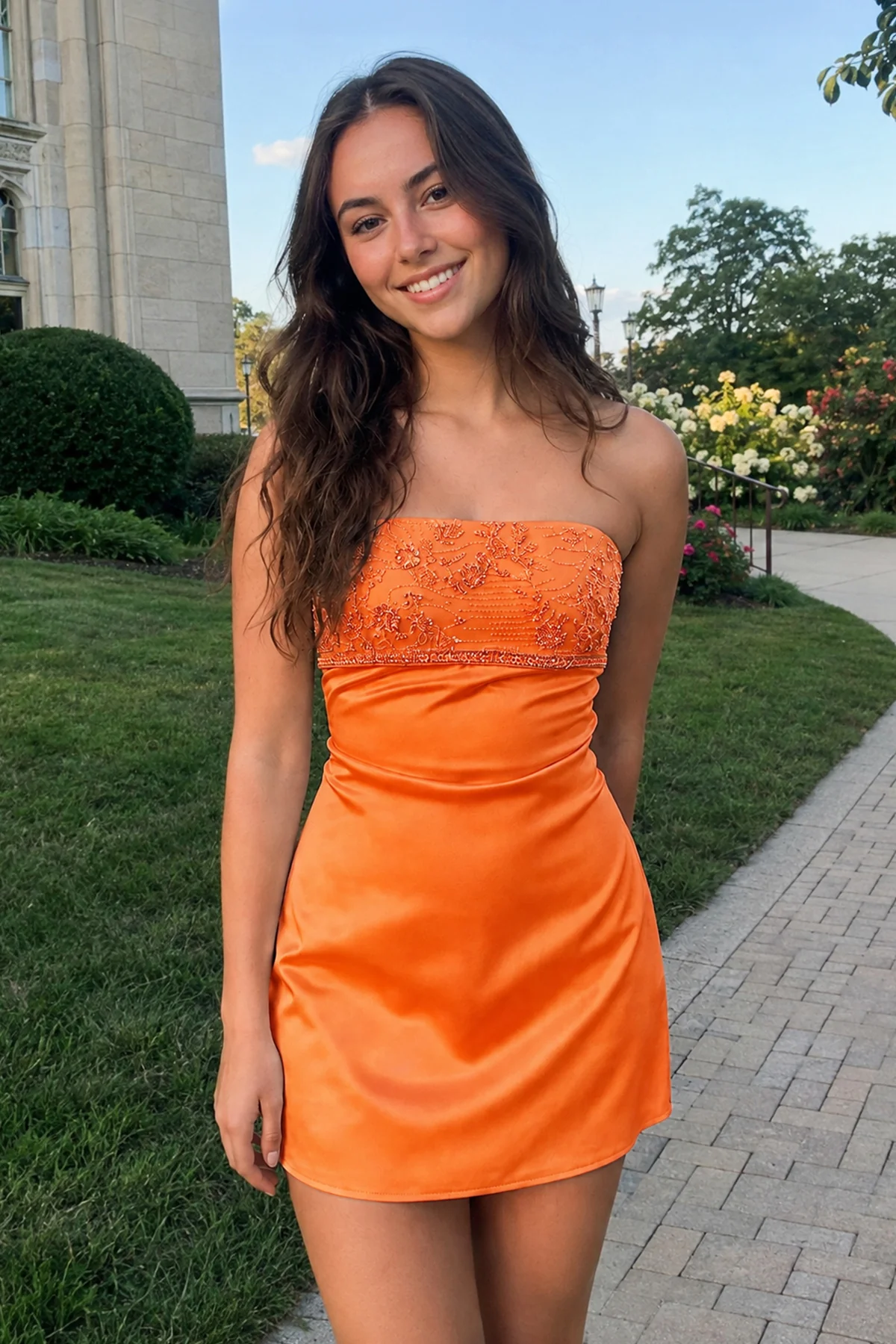 Aqua Strapless Appliqued Satin Sheath Homecoming Dress