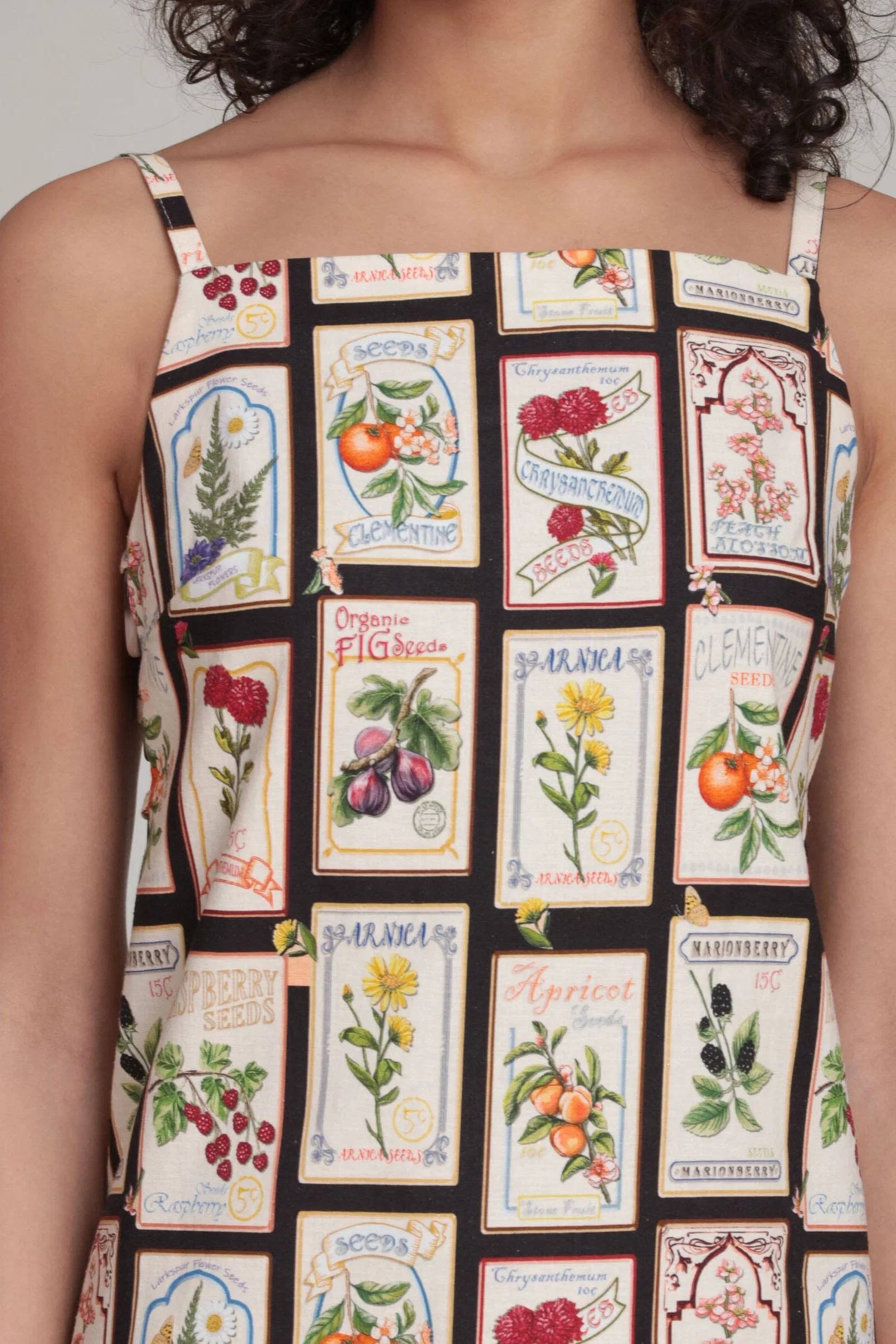 Linen Blend Fruit Floral Mini Shift Dress