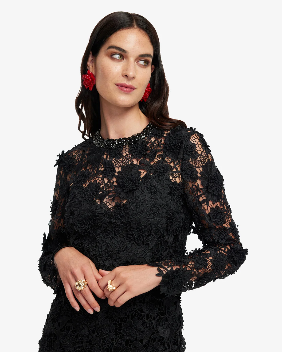 Ines Lace Embellished Top - Ebony
